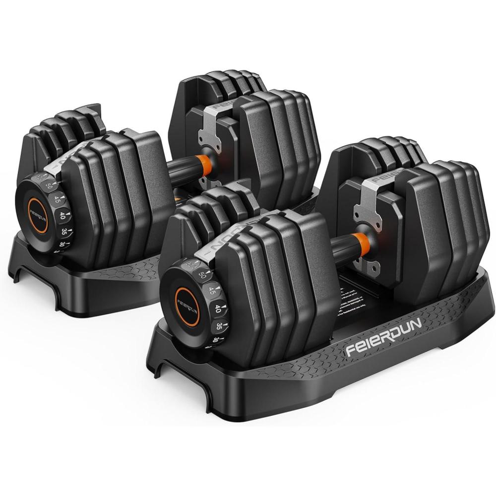 FEIERDUN 15-in-1 Adjustable Dumbbell Set, 105lb/52.5lb Weight Set Dumbbells with Storage Box, Quick Adjust Free Weight with Non-slip Handles Dumbbells for Home Gym Exercise Strength Training(52.5LB Pair)