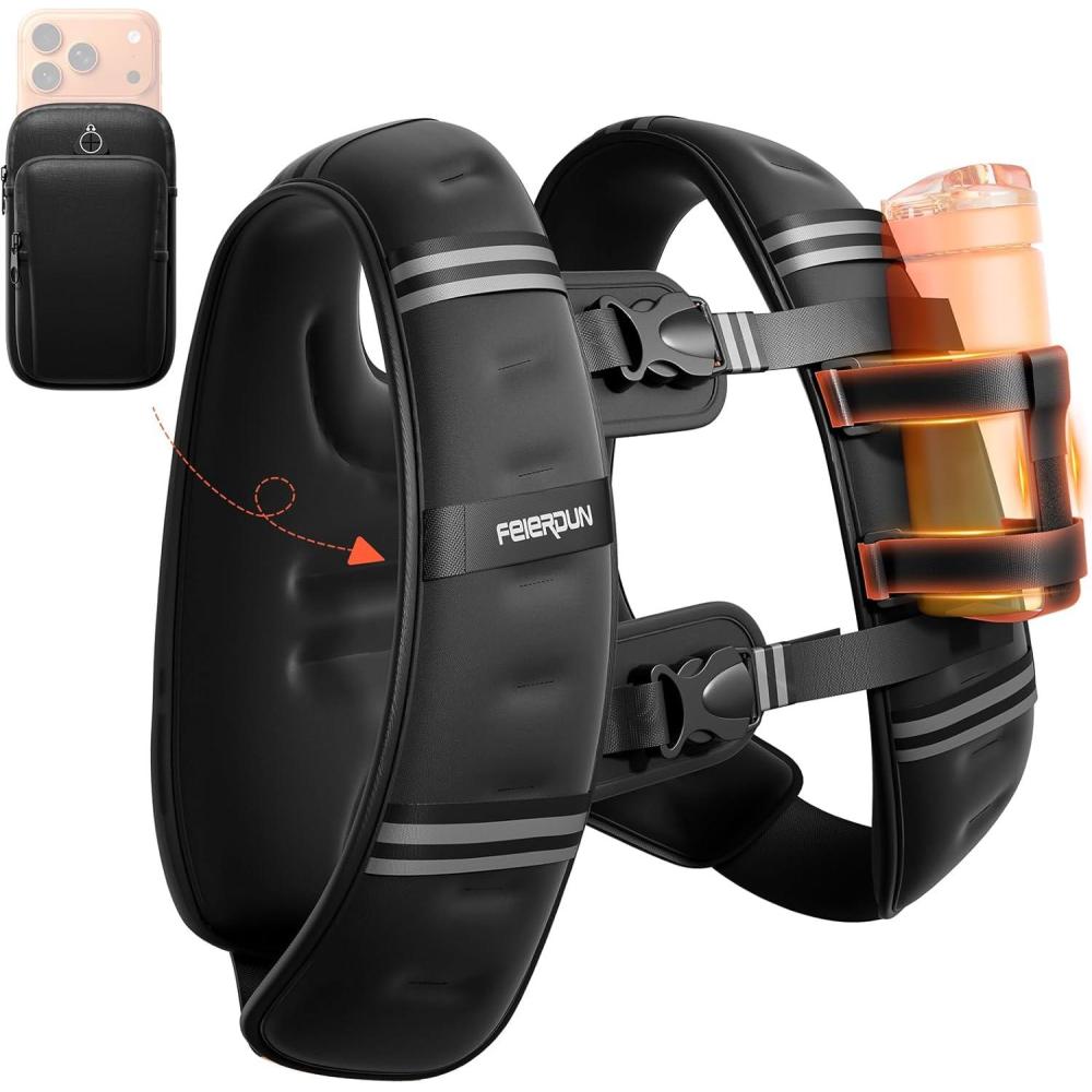 FEIERDUN 3-IN-1 Weighted Vest Kit with Phone Holder & Water Pocket, 8lb/12lb/20lb Chest-friendly Vest for Running, Walking, Workout, Fitness, Cardio, Training & Strength Building(Black-8lb-Beginner-friendly)