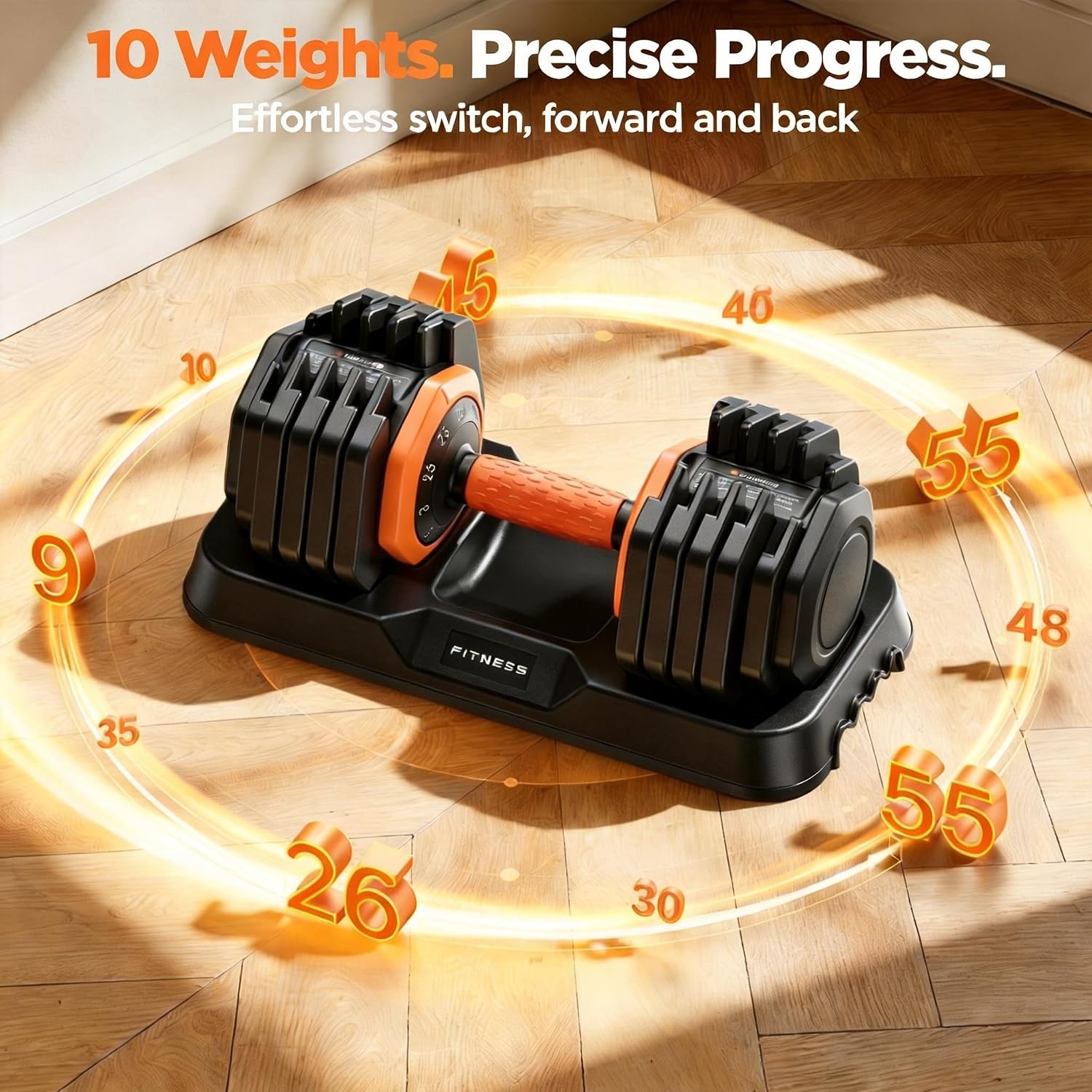 FEIERDUN DB1 QuickDial Adjustable Dumbbell Set, Adjustable Free Weights with Storage Box, 110lb/105lb/50lbs Quick Change for Drop Set, Non-Slip Handles, Weight Set For Home Gym Suit both Men and Women(10 Weights-110LB Total(55lb Pair))