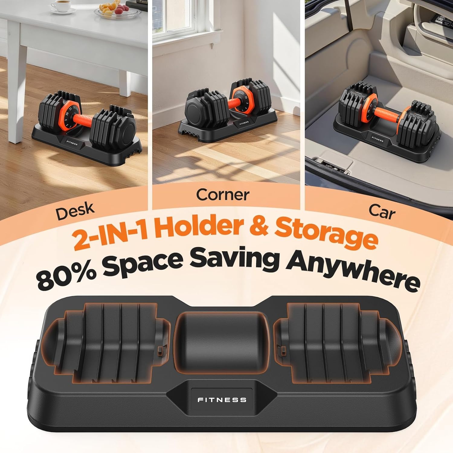 FEIERDUN DB1 QuickDial Adjustable Dumbbell Set, Adjustable Free Weights with Storage Box, 110lb/105lb/50lbs Quick Change for Drop Set, Non-Slip Handles, Weight Set For Home Gym Suit both Men and Women(10 Weights-110LB Total(55lb Pair))