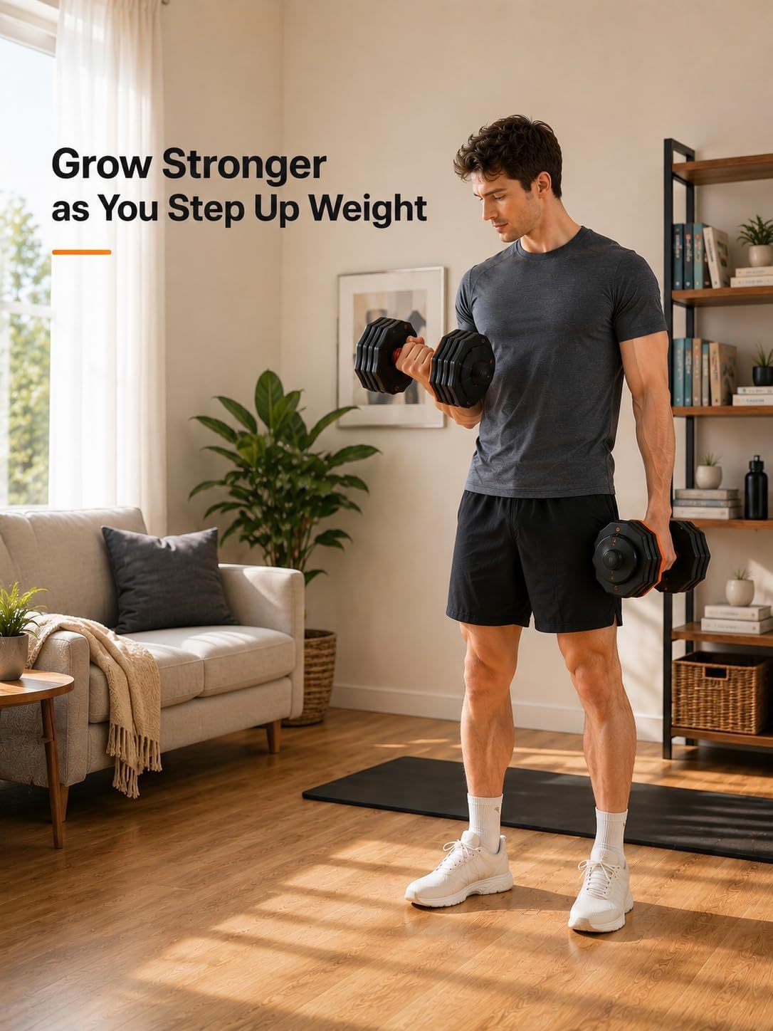 FEIERDUN DB1 QuickDial Adjustable Dumbbell Set, Adjustable Free Weights with Storage Box, 110lb/105lb/50lbs Quick Change for Drop Set, Non-Slip Handles, Weight Set For Home Gym Suit both Men and Women(10 Weights-110LB Total(55lb Pair))