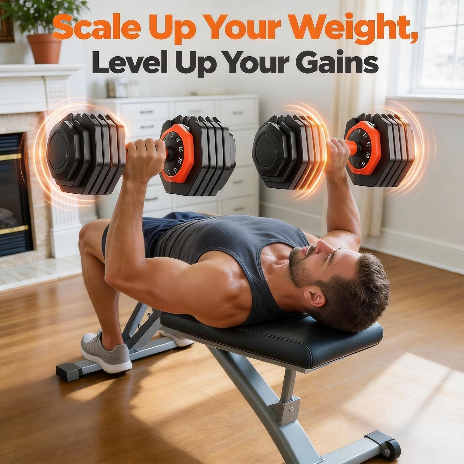 FEIERDUN DB1 QuickDial Adjustable Dumbbell Set, Adjustable Free Weights with Storage Box, 110lb/105lb/50lbs Quick Change for Drop Set, Non-Slip Handles, Weight Set For Home Gym Suit both Men and Women(10 Weights-110LB Total(55lb Pair))