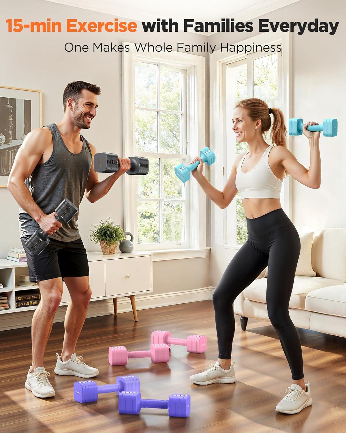 FEIERDUN 5-in-1 Adjustable Dumbbell Set of 2, 12LBS/20LBS Hand Weights for Women, Men, 1s-Adjust Dual-Stable Dumbbell Set for Women Home Gym & Outdoor(A-Strength Grey)