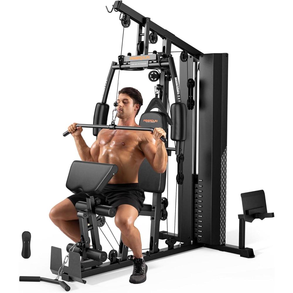 Home Gym with 154LBS Weight Stack, Multi Exercise Equipment with Leg Press, Cable Machine Exercise Equipment for Full Body Workout