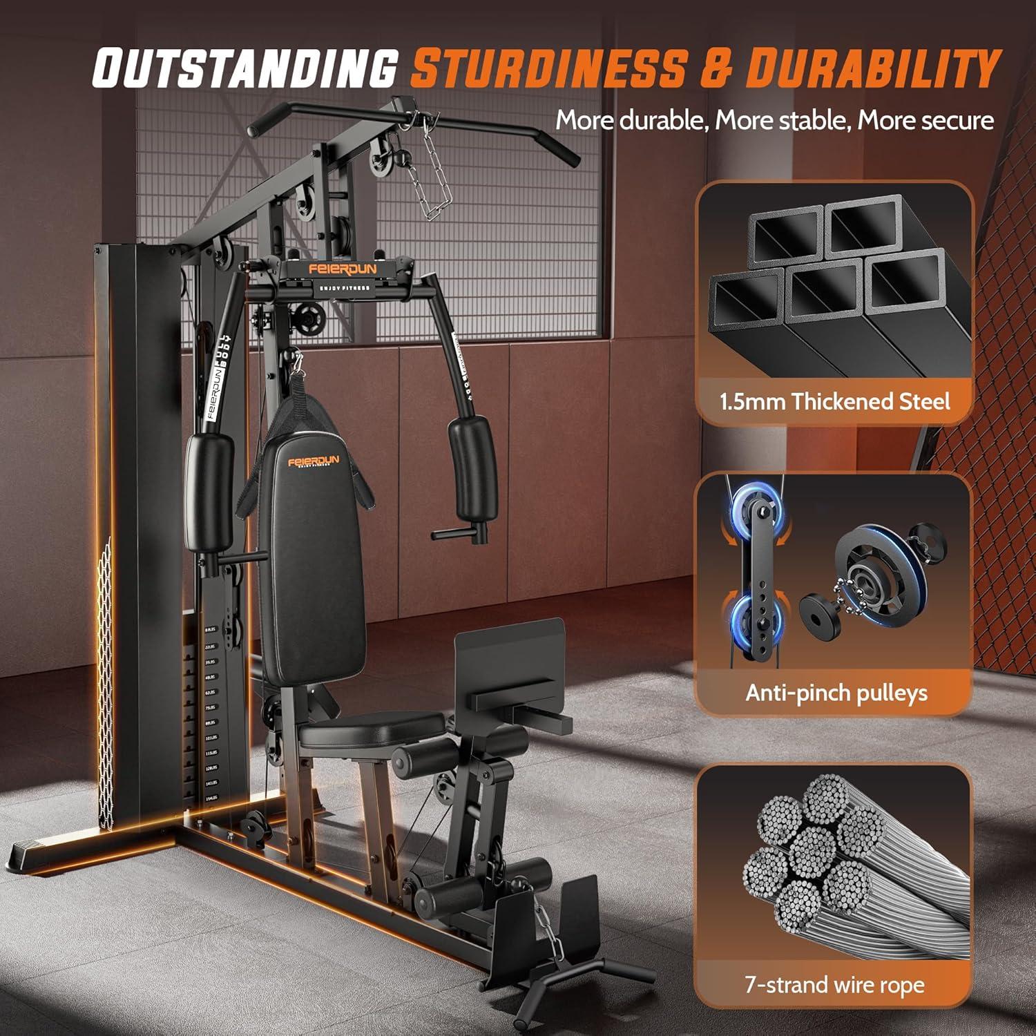 Home Gym with 154LBS Weight Stack, Multi Exercise Equipment with Leg Press, Cable Machine Exercise Equipment for Full Body Workout