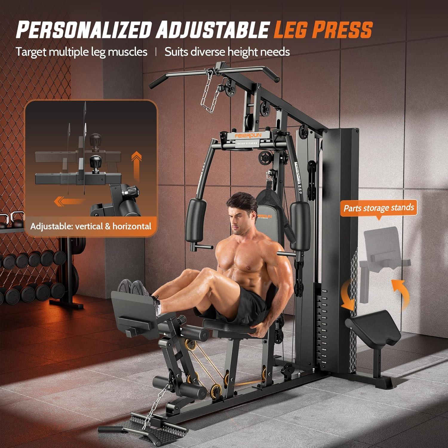 Home Gym with 154LBS Weight Stack, Multi Exercise Equipment with Leg Press, Cable Machine Exercise Equipment for Full Body Workout