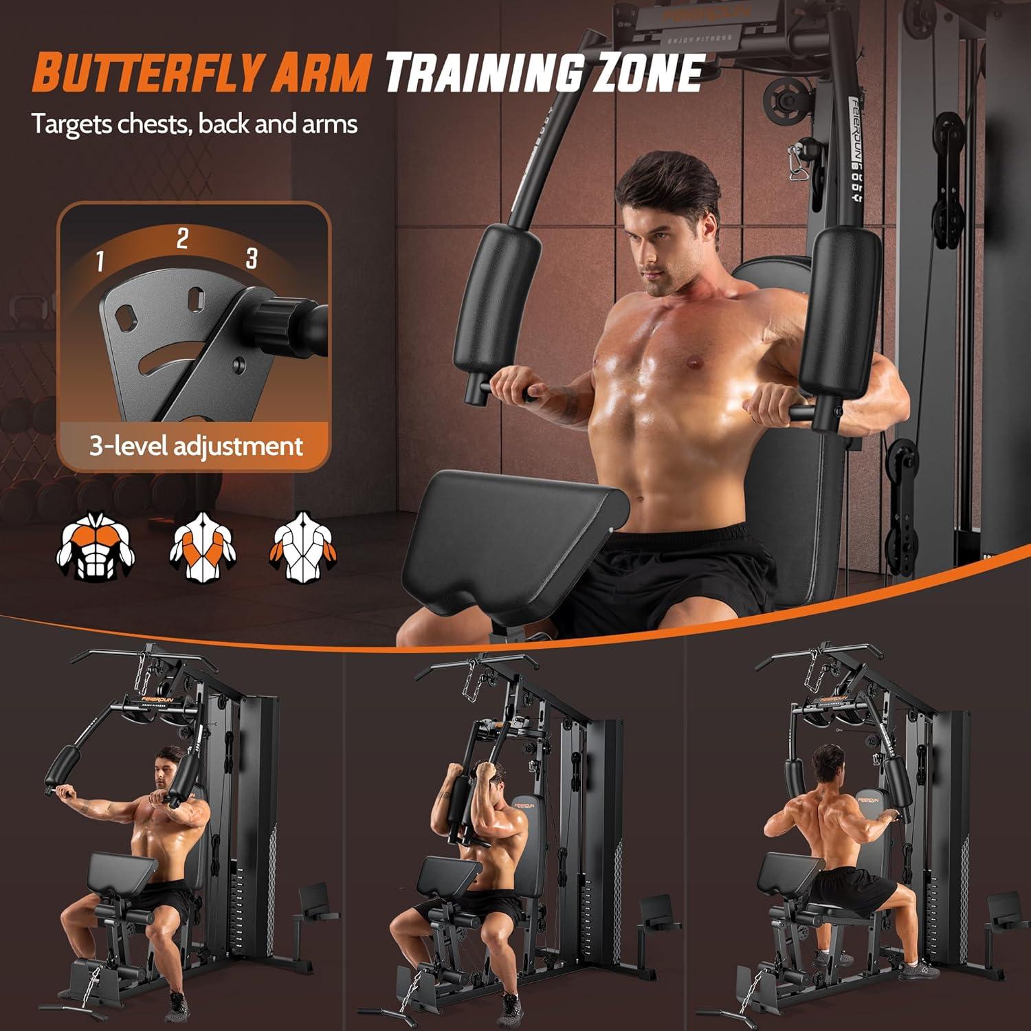 Home Gym with 154LBS Weight Stack, Multi Exercise Equipment with Leg Press, Cable Machine Exercise Equipment for Full Body Workout