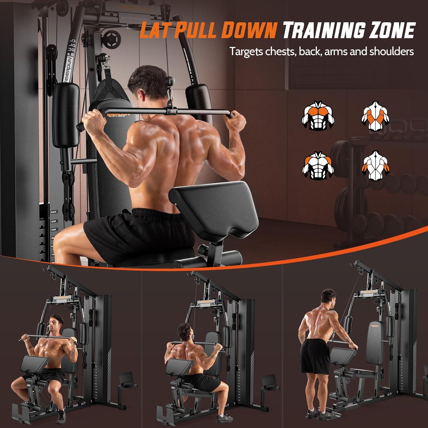 Home Gym with 154LBS Weight Stack, Multi Exercise Equipment with Leg Press, Cable Machine Exercise Equipment for Full Body Workout