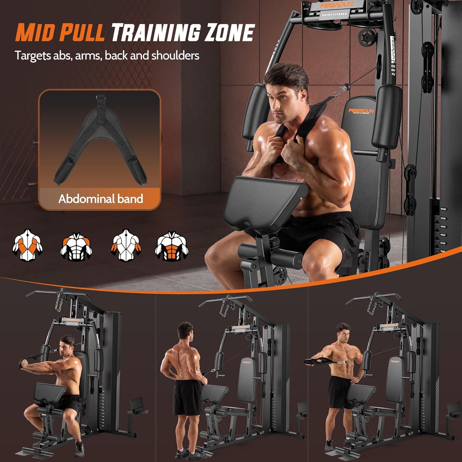 Home Gym with 154LBS Weight Stack, Multi Exercise Equipment with Leg Press, Cable Machine Exercise Equipment for Full Body Workout