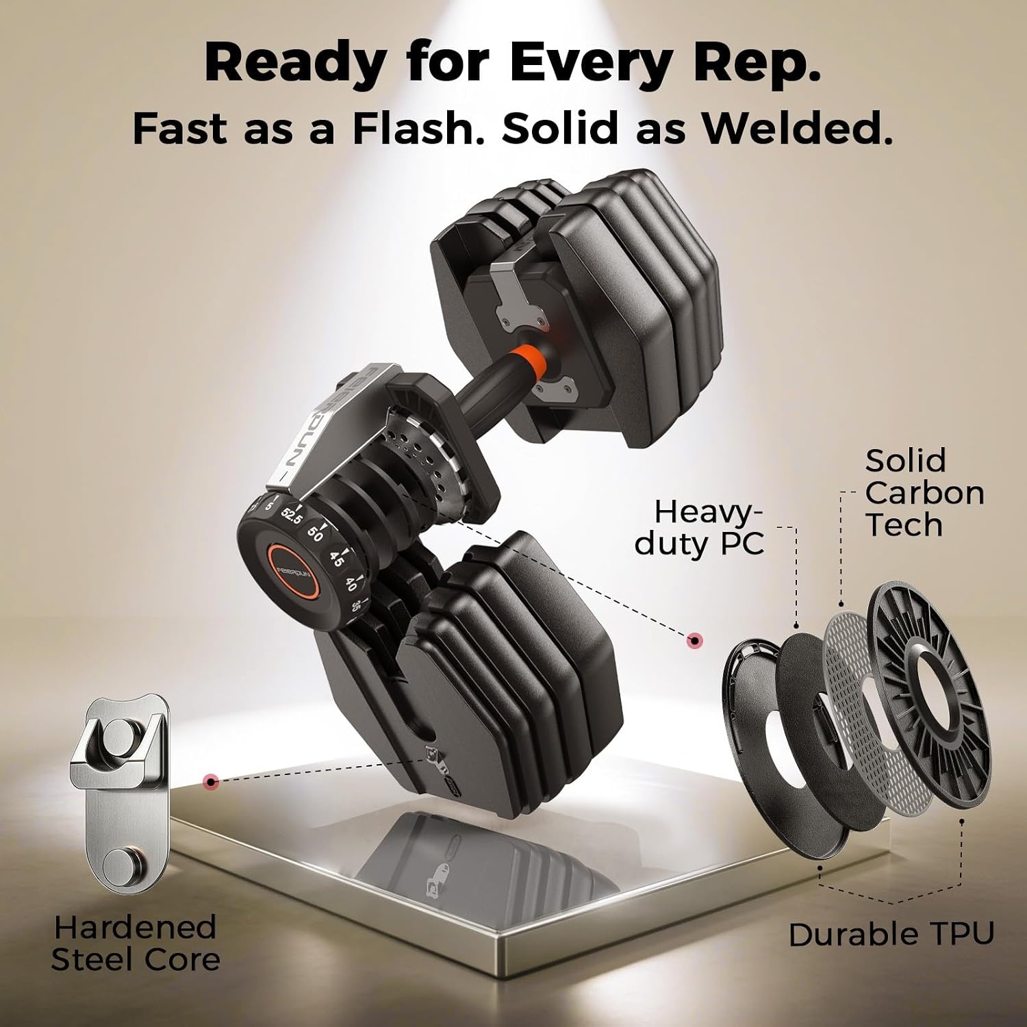 FEIERDUN DB1 QuickDial Adjustable Dumbbell Set, Adjustable Free Weights with Storage Box, 110lb/105lb/50lbs Quick Change for Drop Set, Non-Slip Handles, Weight Set For Home Gym Suit both Men and Women(Hot-105 Total (52.5 Pair))