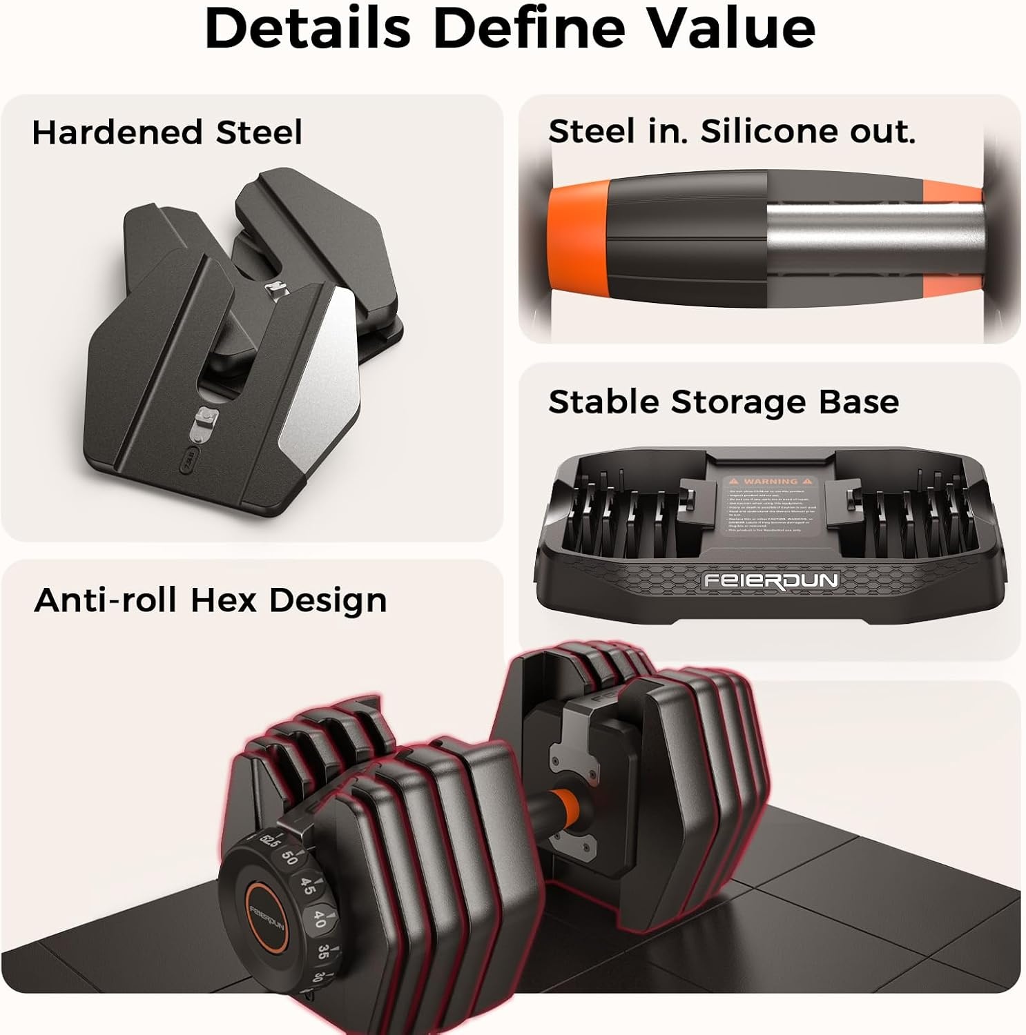 FEIERDUN DB1 QuickDial Adjustable Dumbbell Set, Adjustable Free Weights with Storage Box, 110lb/105lb/50lbs Quick Change for Drop Set, Non-Slip Handles, Weight Set For Home Gym Suit both Men and Women(Hot-105 Total (52.5 Pair))