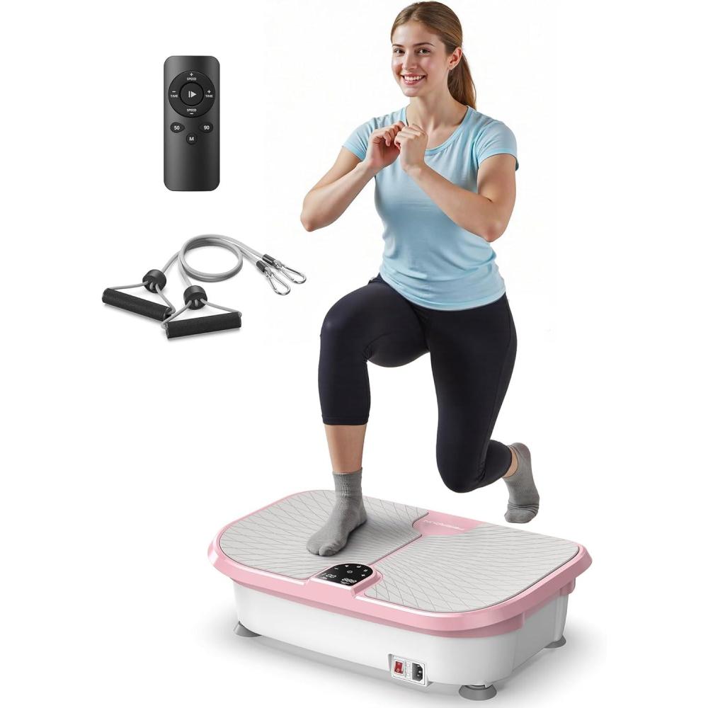 FEIERDUN Vibration Plate Exercise Machine, 400 LBS Capacity Vibration Plate for Lymphatic Drainage, Max Space for Whole-Body Workout & Relaxation at Home(Pink)