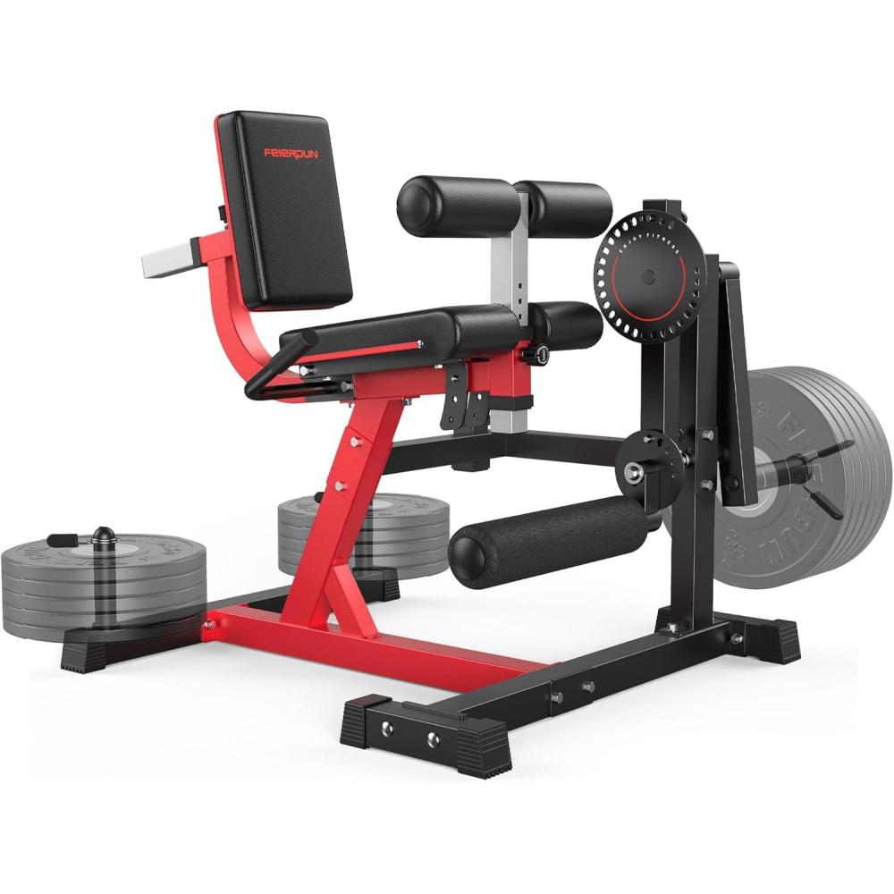 FEIERDUN 4-in-1 Adjustable Leg Extension Curl Machine – 700lbs Capacity Leg Extension Machine for Lower Body Workouts – Adjustable Leg Curl Machine, Home Gym Equipment(Red-black)