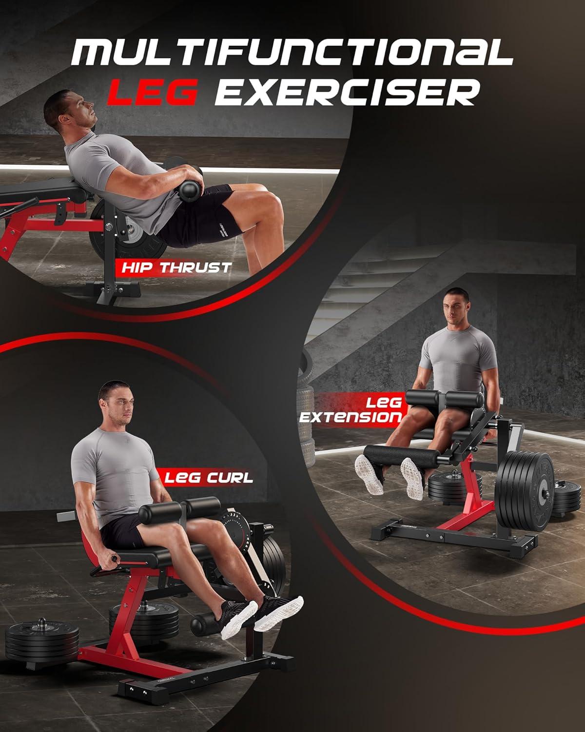 FEIERDUN 4-in-1 Adjustable Leg Extension Curl Machine – 700lbs Capacity Leg Extension Machine for Lower Body Workouts – Adjustable Leg Curl Machine, Home Gym Equipment(Red-black)