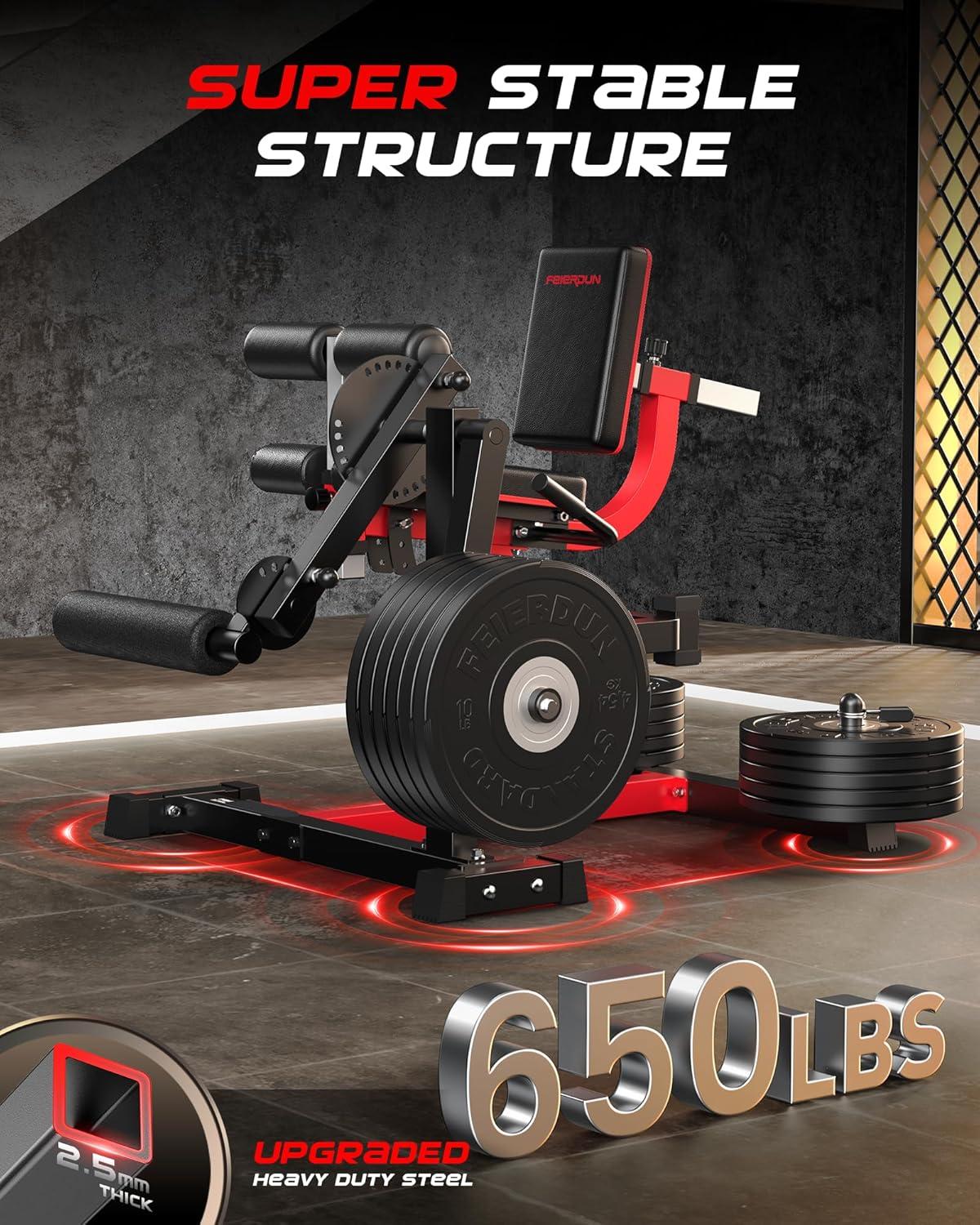 FEIERDUN 4-in-1 Adjustable Leg Extension Curl Machine – 700lbs Capacity Leg Extension Machine for Lower Body Workouts – Adjustable Leg Curl Machine, Home Gym Equipment(Red-black)