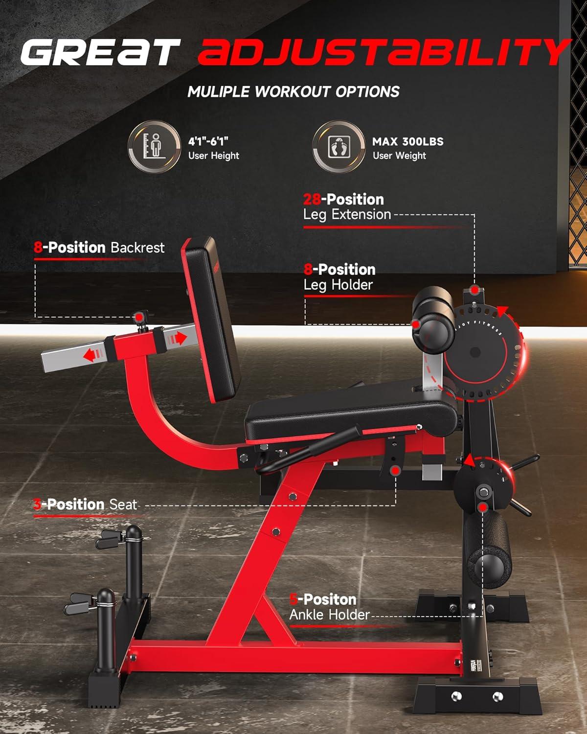 FEIERDUN 4-in-1 Adjustable Leg Extension Curl Machine – 700lbs Capacity Leg Extension Machine for Lower Body Workouts – Adjustable Leg Curl Machine, Home Gym Equipment(Red-black)