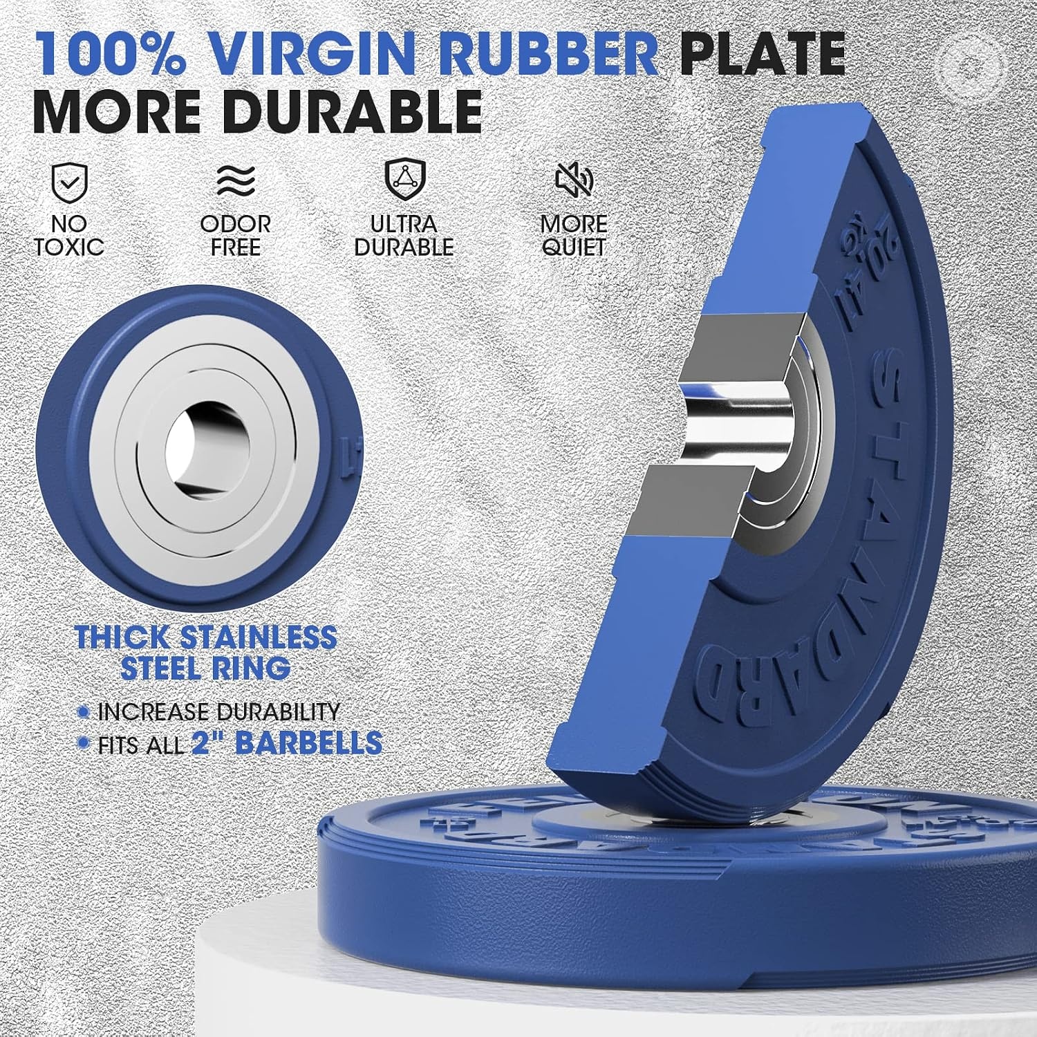 FEIERDUN Color Bumper Plate Set, 2-Inch Olympic Weight Plates, Low Bounce Rubber Barbell Plates with Stainless Steel Insert for Weightlifting, Strength Training, CrossFit & Home Gym, 10LB-370LB(E) 45LBS Single)