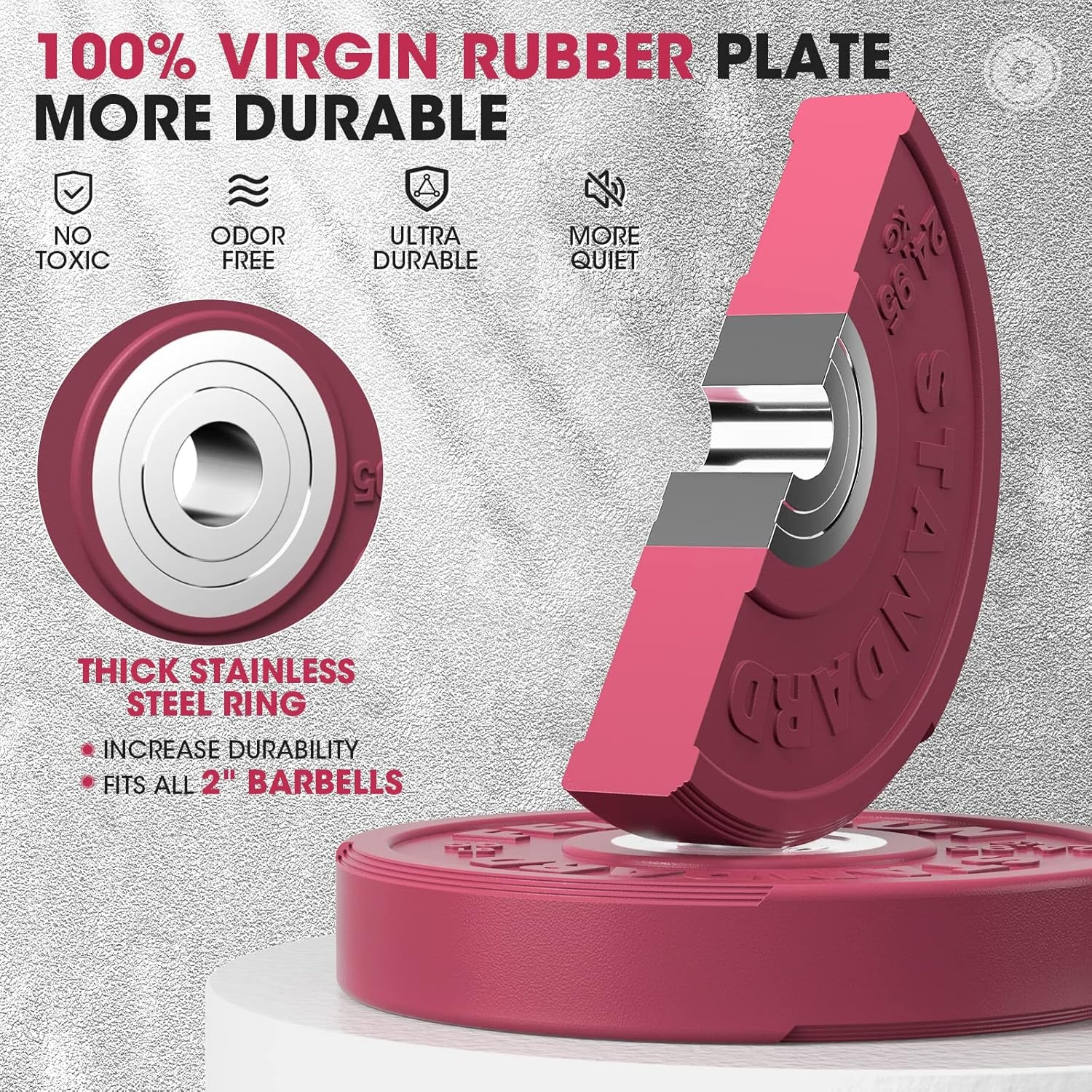 FEIERDUN Color Bumper Plate Set, 2-Inch Olympic Weight Plates, Low Bounce Rubber Barbell Plates with Stainless Steel Insert for Weightlifting, Strength Training, CrossFit & Home Gym, 10LB-370LB(H) 100LBS NEW SET)