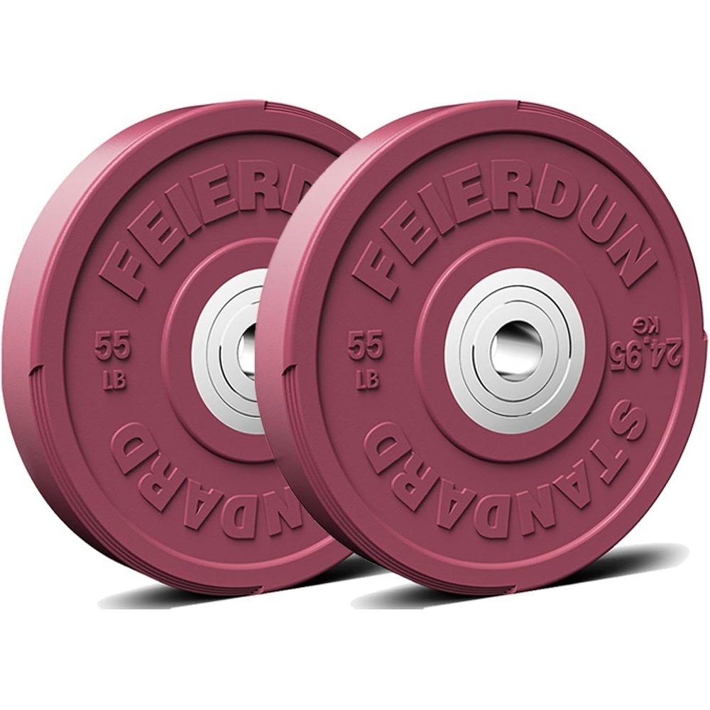 FEIERDUN Color Bumper Plate Set, 2-Inch Olympic Weight Plates, Low Bounce Rubber Barbell Plates with Stainless Steel Insert for Weightlifting, Strength Training, CrossFit & Home Gym, 10LB-370LB(I1) 110LBS SET)