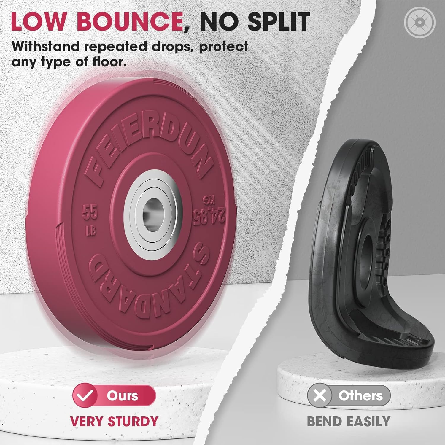 FEIERDUN Color Bumper Plate Set, 2-Inch Olympic Weight Plates, Low Bounce Rubber Barbell Plates with Stainless Steel Insert for Weightlifting, Strength Training, CrossFit & Home Gym, 10LB-370LB(I1) 110LBS SET)