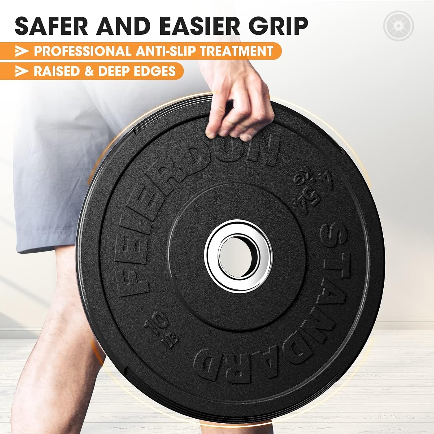 FEIERDUN Color Bumper Plate Set, 2-Inch Olympic Weight Plates, Low Bounce Rubber Barbell Plates with Stainless Steel Insert for Weightlifting, Strength Training, CrossFit & Home Gym, 10LB-370LB(A) 10LBS Pair)