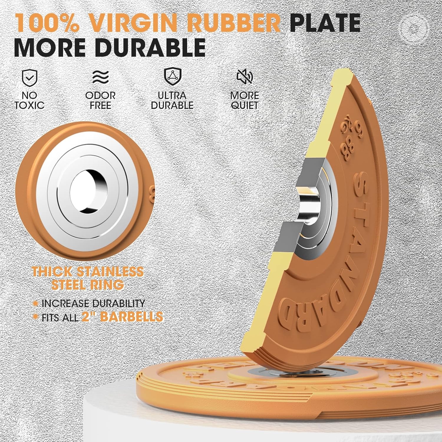 FEIERDUN Color Bumper Plate Set, 2-Inch Olympic Weight Plates, Low Bounce Rubber Barbell Plates with Stainless Steel Insert for Weightlifting, Strength Training, CrossFit & Home Gym, 10LB-370LB(K) 170LBS SET)
