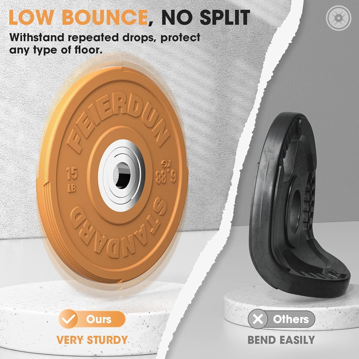 FEIERDUN Color Bumper Plate Set, 2-Inch Olympic Weight Plates, Low Bounce Rubber Barbell Plates with Stainless Steel Insert for Weightlifting, Strength Training, CrossFit & Home Gym, 10LB-370LB(K) 170LBS SET)
