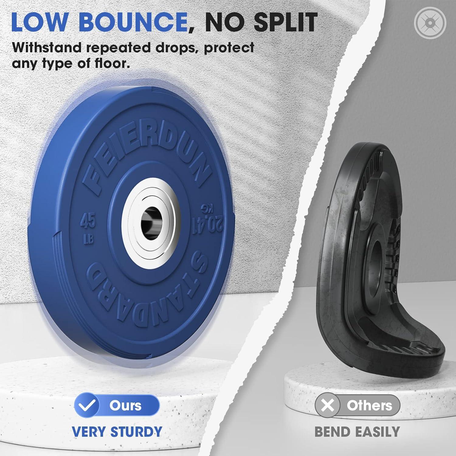 FEIERDUN 2″ Color Olympic Bumper Plate Weight Plate for Strength Training – 100% Virgin Rubber(G) 90LBS SET)