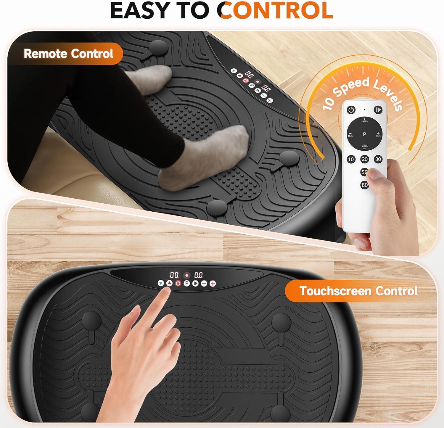 FEIERDUN Assisted Version 2 in 1 Vibration Plate, Whole Body Vibration Plate Exercise Machine for Lymphatic Drainage, with Inflatable Cushion, Push-up Handles, 2 Resistance Bands for Healthy