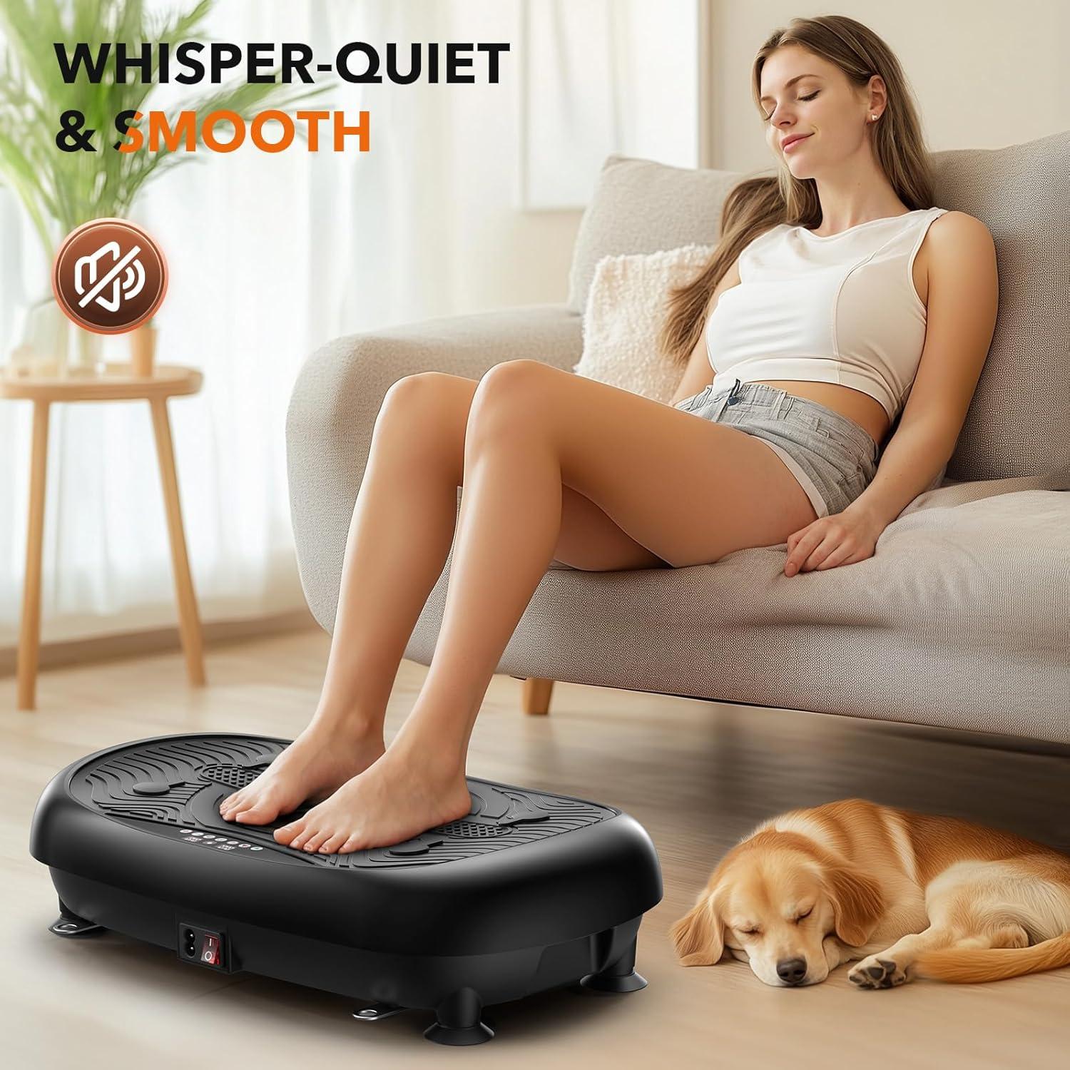FEIERDUN Assisted Version 2 in 1 Vibration Plate, Whole Body Vibration Plate Exercise Machine for Lymphatic Drainage, with Inflatable Cushion, Push-up Handles, 2 Resistance Bands for Healthy
