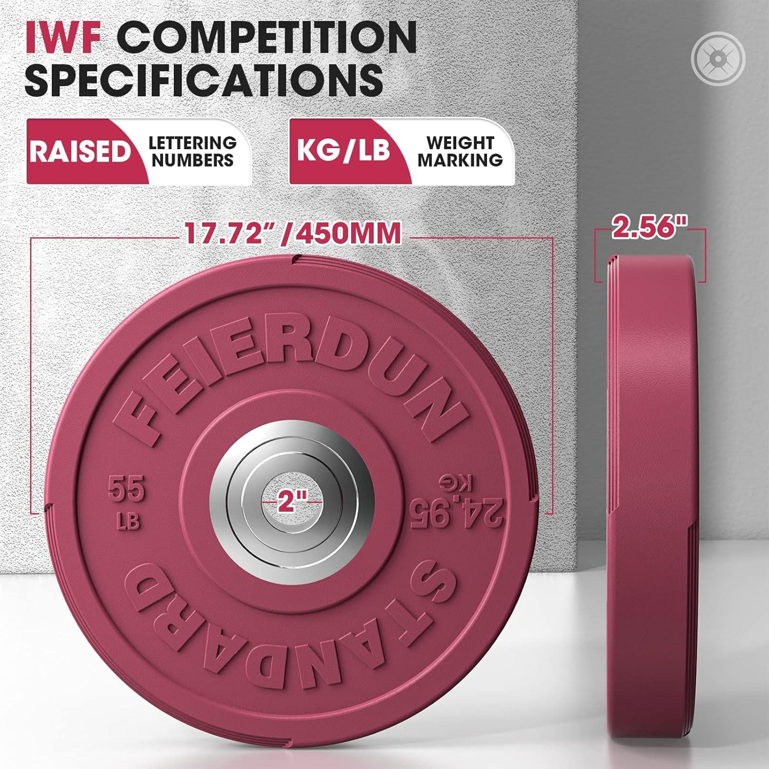 FEIERDUN 2″ Color Olympic Bumper Plate Weight Plate for Strength Training – 100% Virgin Rubber(I1) 110LBS SET)