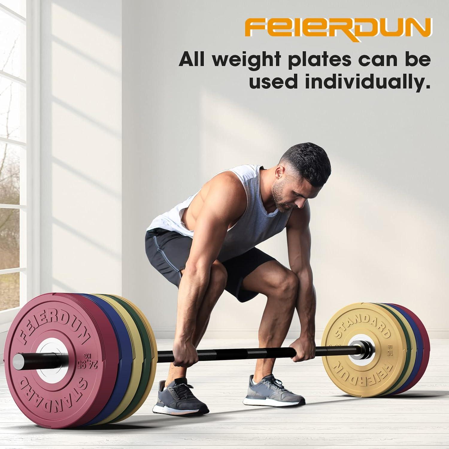 FEIERDUN 2″ Color Olympic Bumper Plate Weight Plate for Strength Training – 100% Virgin Rubber(I1) 110LBS SET)