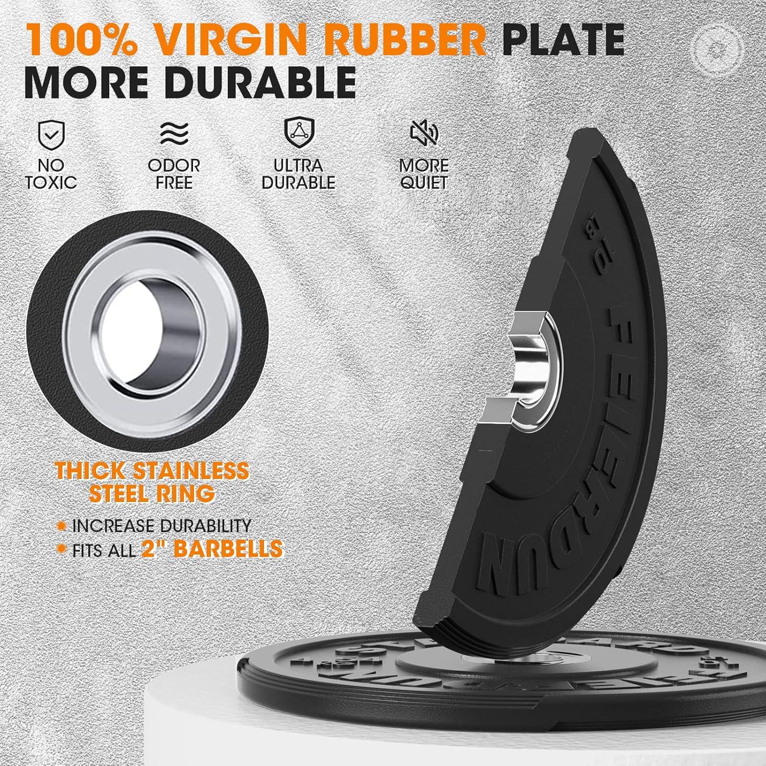 FEIERDUN 2″ Color Olympic Bumper Plate Weight Plate for Strength Training – 100% Virgin Rubber(A) 10LBS Pair)