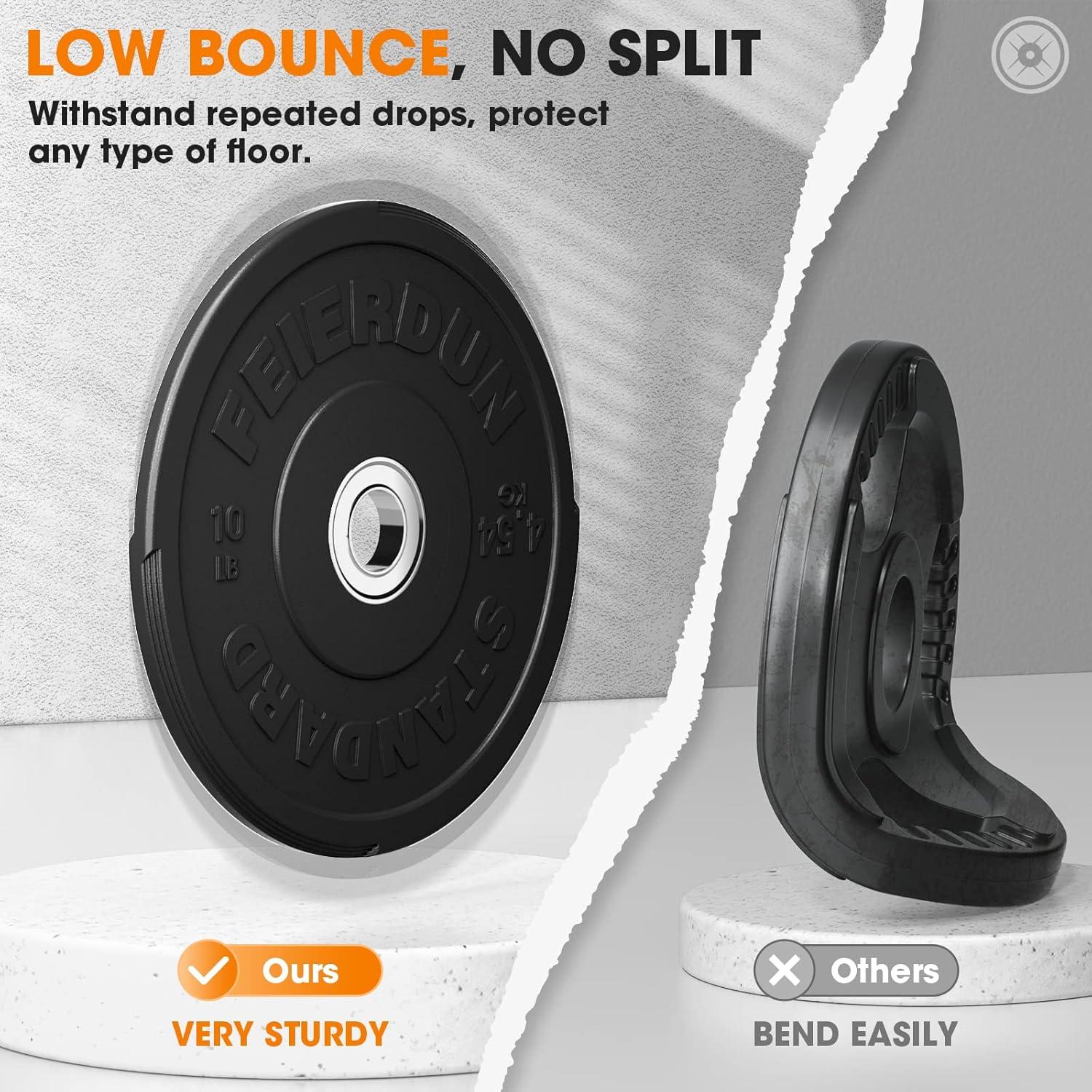 FEIERDUN 2″ Color Olympic Bumper Plate Weight Plate for Strength Training – 100% Virgin Rubber(A) 10LBS Pair)
