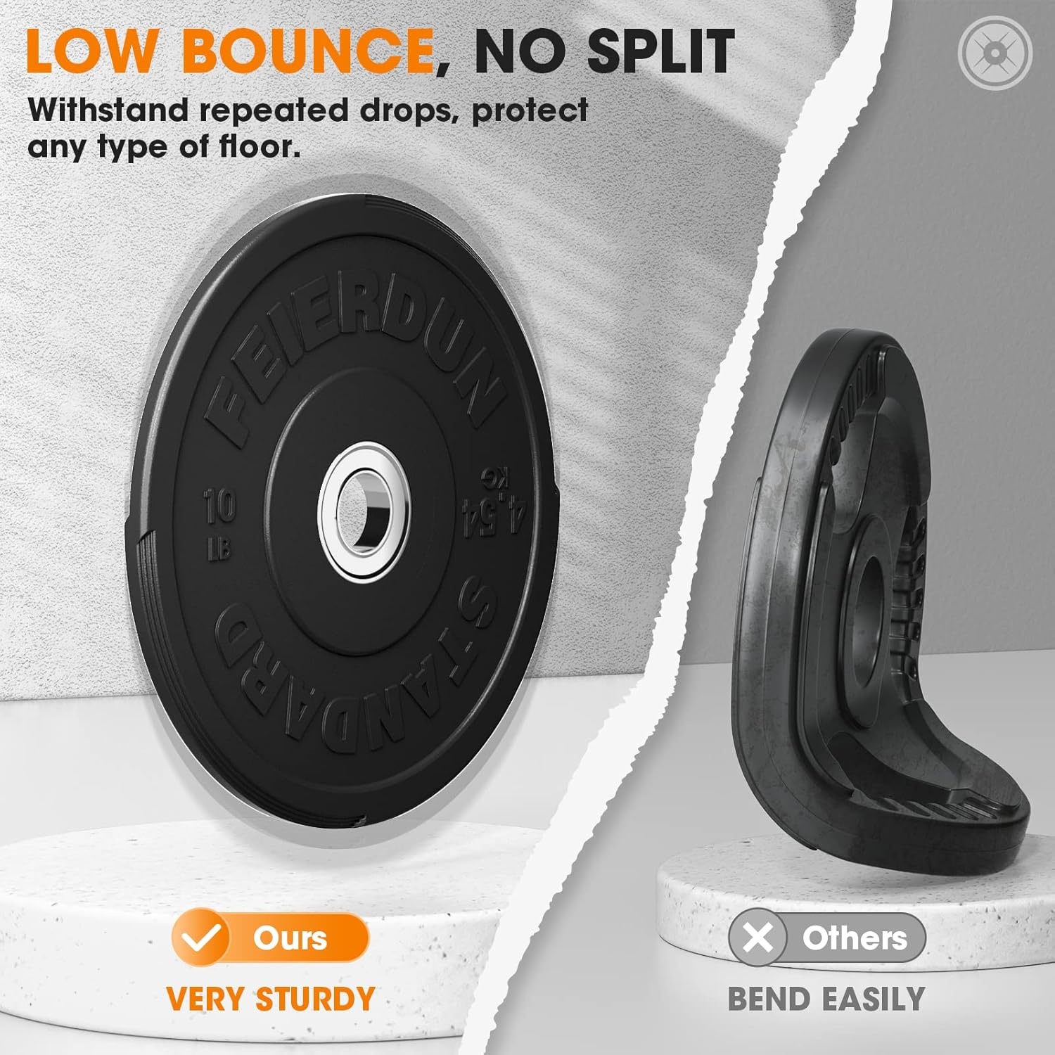 FEIERDUN Color Bumper Plate Set, 2-Inch Olympic Weight Plates, Low Bounce Rubber Barbell Plates with Stainless Steel Insert for Weightlifting, Strength Training, CrossFit & Home Gym, 10LB-370LB(S) 370LBS SET)