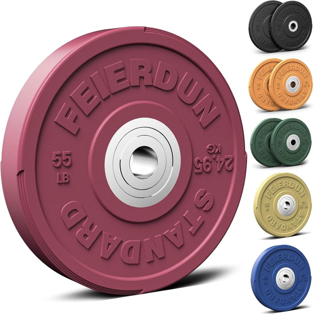 FEIERDUN 2″ Color Olympic Bumper Plate Weight Plate for Strength Training – 100% Virgin Rubber(F) 55LBS Single)