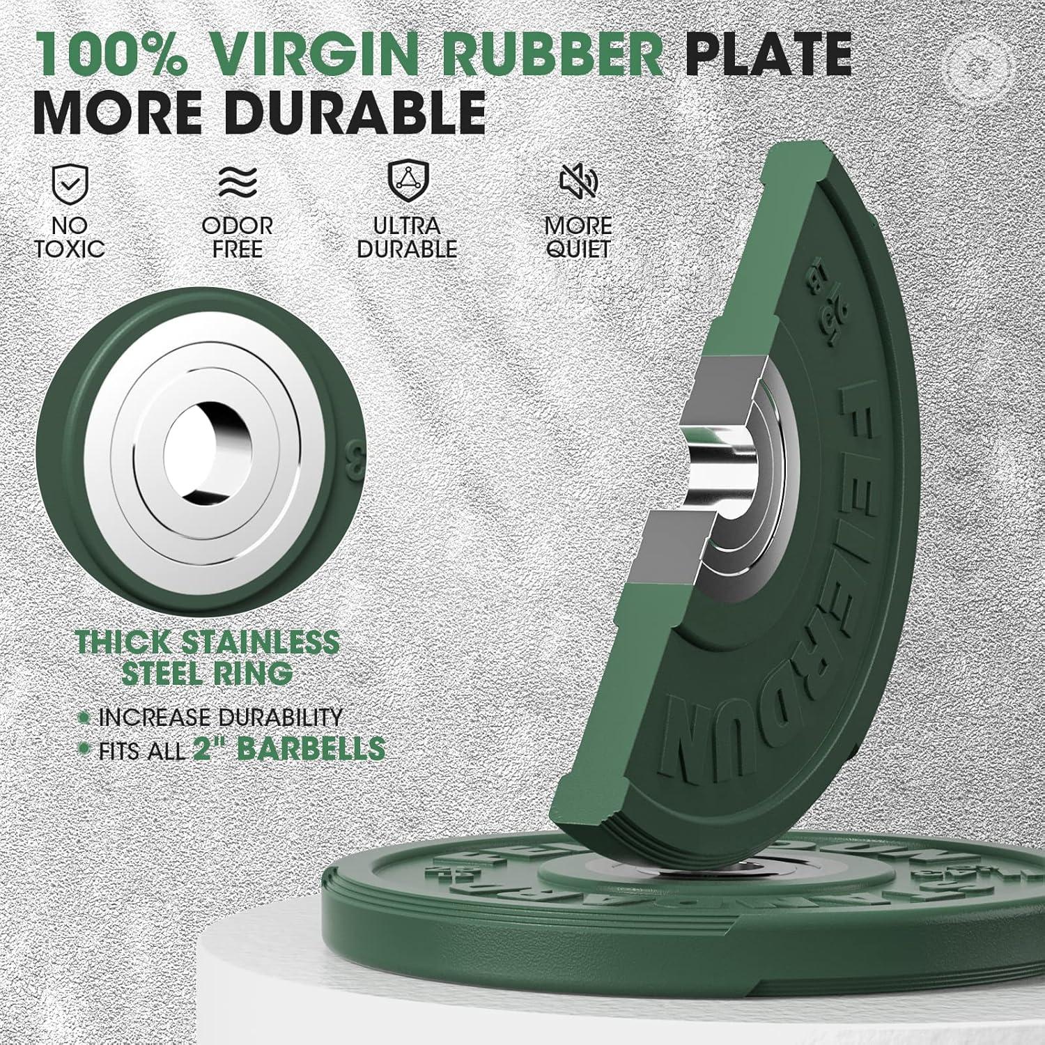 FEIERDUN 2″ Color Olympic Bumper Plate Weight Plate for Strength Training – 100% Virgin Rubber(C) 25LBS Pair)
