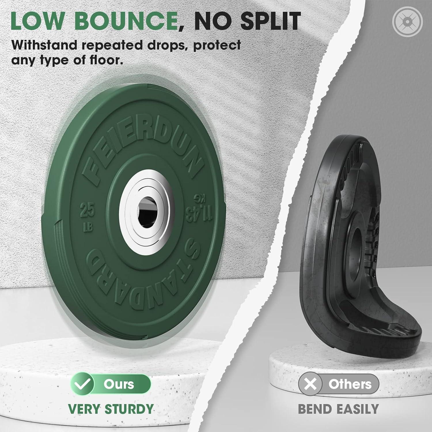 FEIERDUN 2″ Color Olympic Bumper Plate Weight Plate for Strength Training – 100% Virgin Rubber(C) 25LBS Pair)