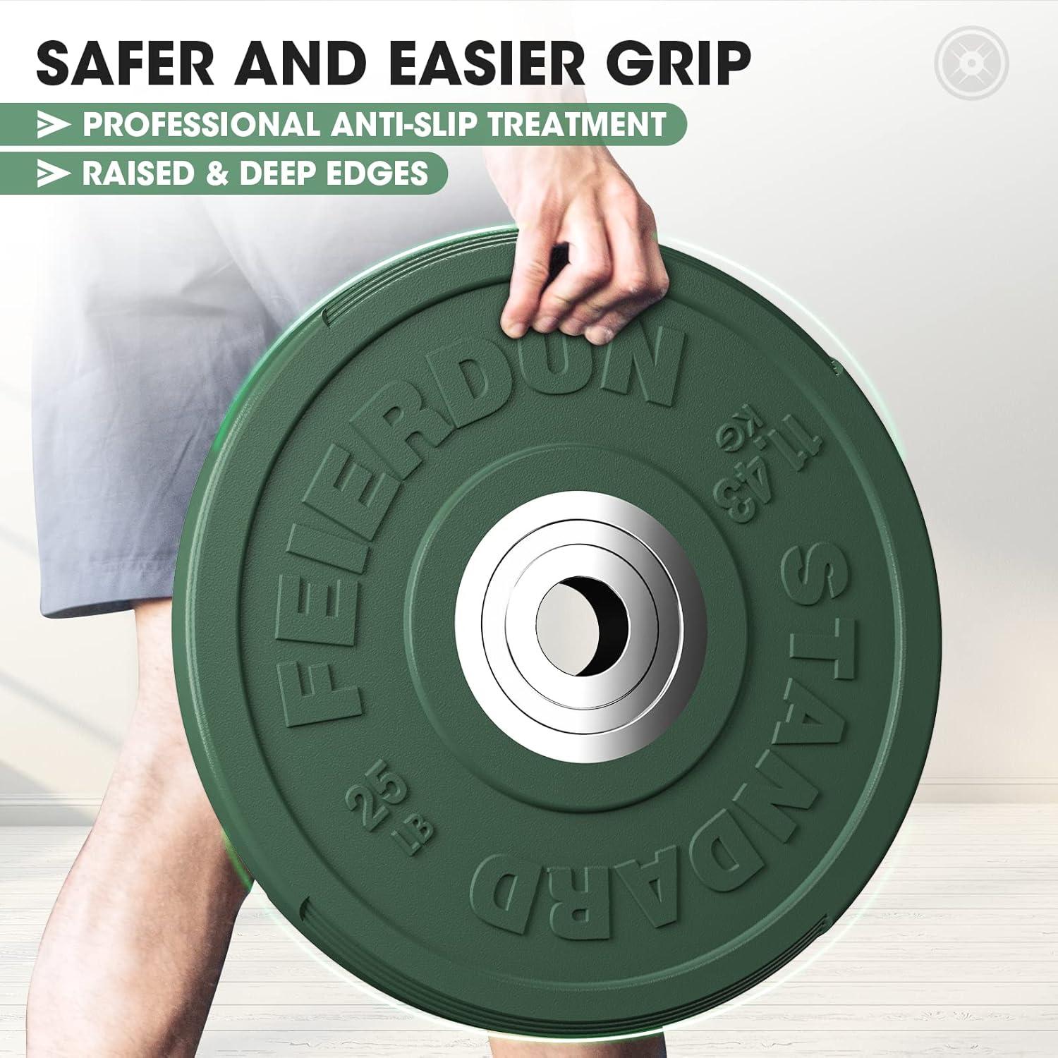 FEIERDUN 2″ Color Olympic Bumper Plate Weight Plate for Strength Training – 100% Virgin Rubber(C) 25LBS Pair)