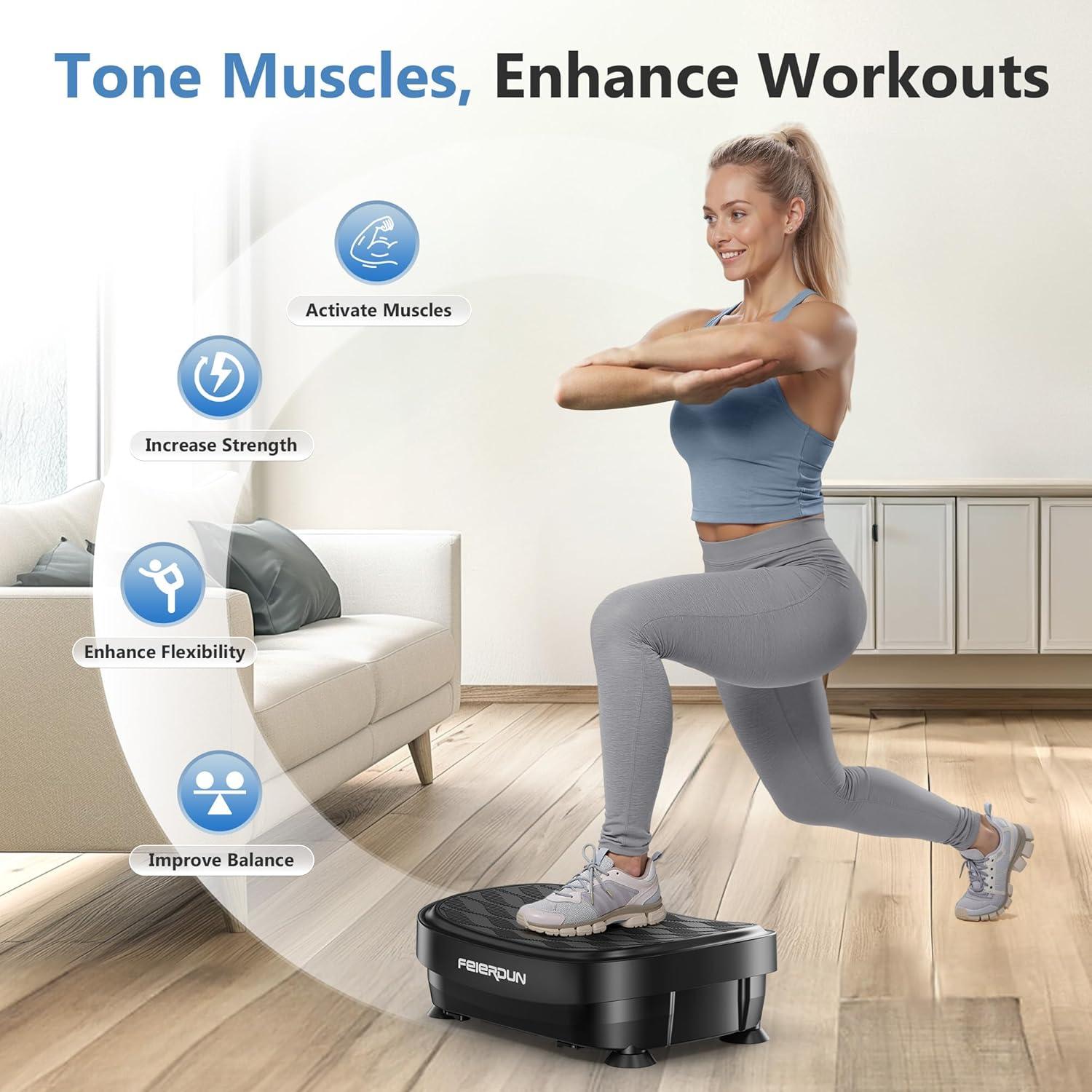 FEIERDUN Vibration Plate Exercise Machine, Whole Body Workout Vibrate Platform, 9 Modes Vibration Plate for Lymphatic Drainage Weight Loss Shaping Toning Wellness Home Gyms Workout