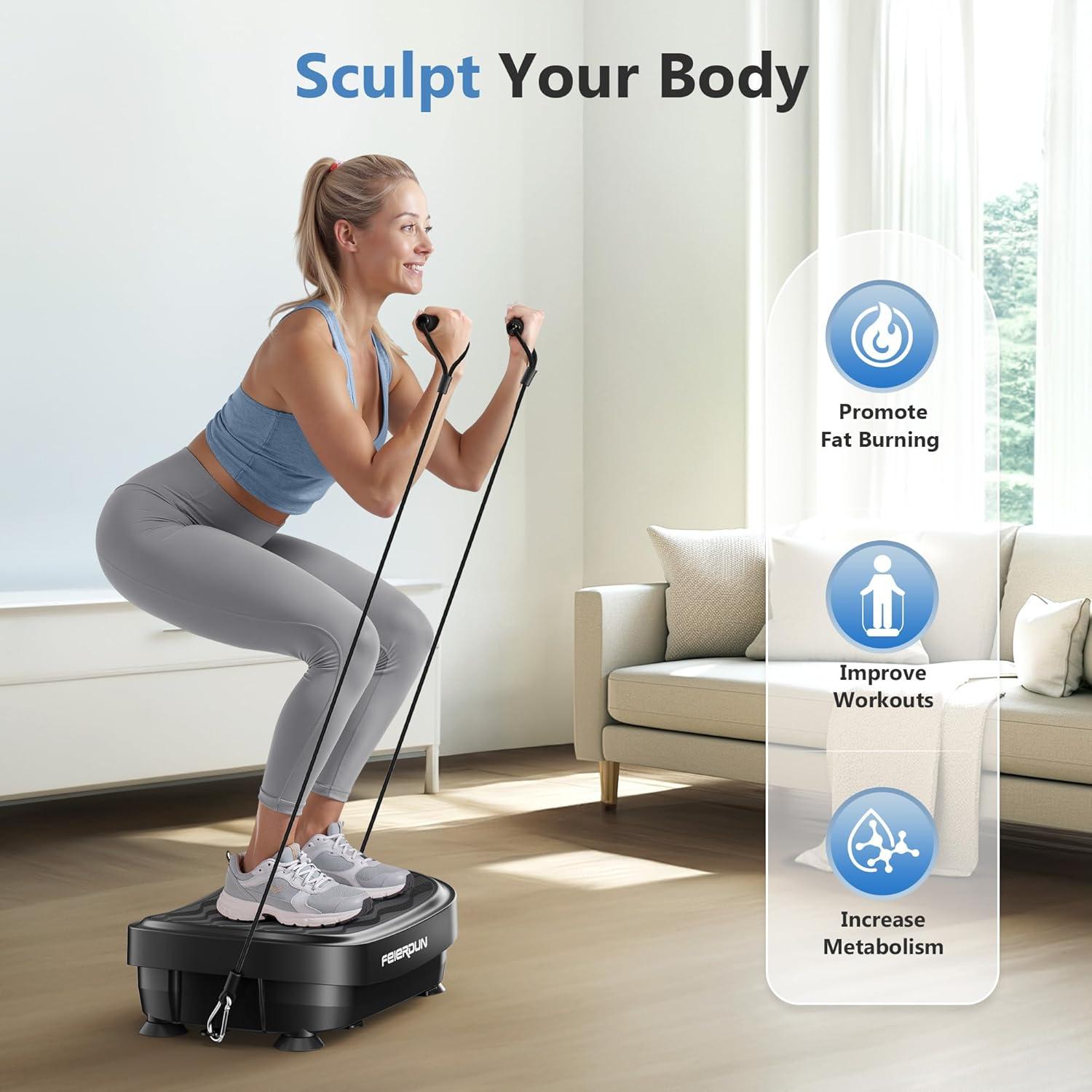 FEIERDUN Vibration Plate Exercise Machine, Whole Body Workout Vibrate Platform, 9 Modes Vibration Plate for Lymphatic Drainage Weight Loss Shaping Toning Wellness Home Gyms Workout