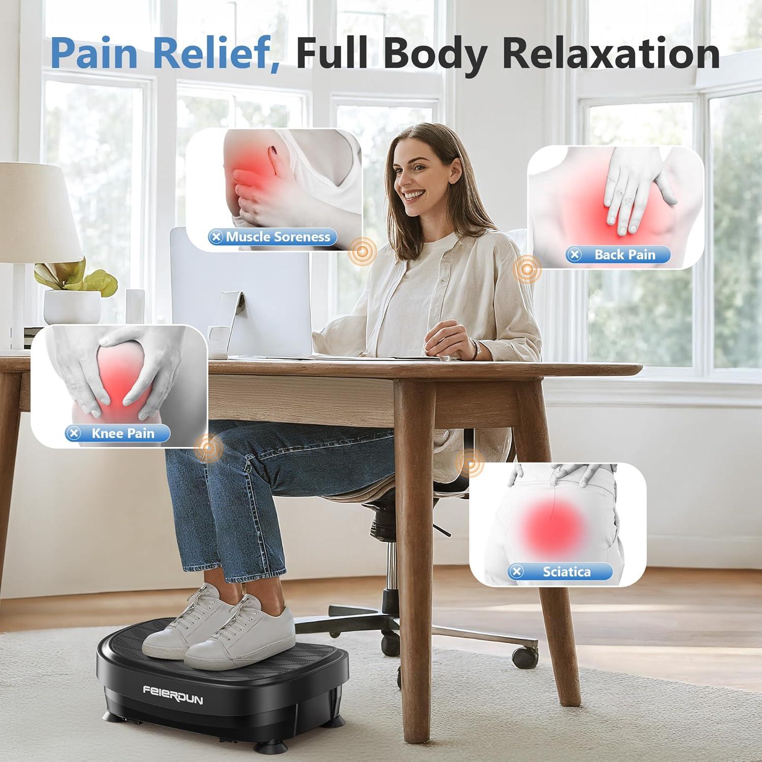 FEIERDUN Vibration Plate Exercise Machine, Whole Body Workout Vibrate Platform, 9 Modes Vibration Plate for Lymphatic Drainage Weight Loss Shaping Toning Wellness Home Gyms Workout
