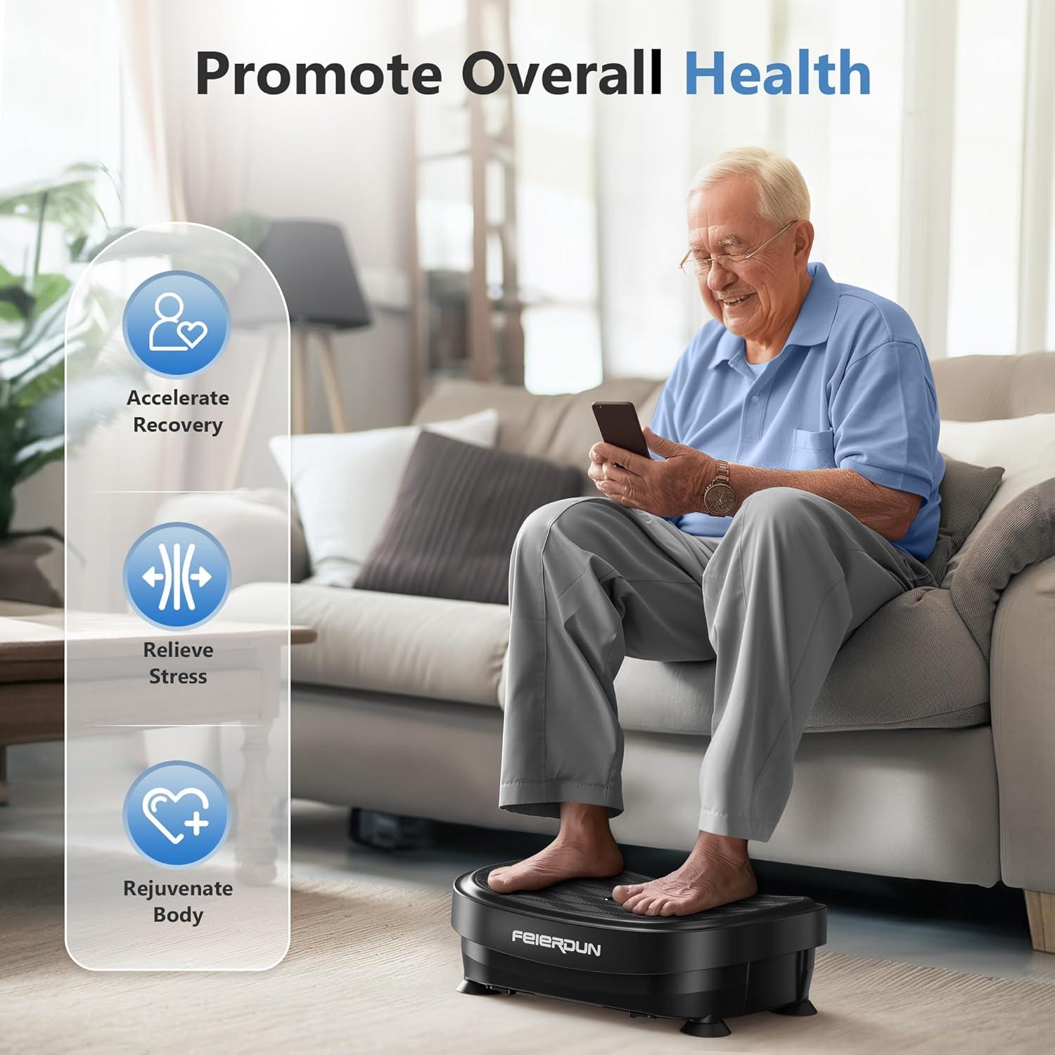 FEIERDUN Vibration Plate Exercise Machine, Whole Body Workout Vibrate Platform, 9 Modes Vibration Plate for Lymphatic Drainage Weight Loss Shaping Toning Wellness Home Gyms Workout
