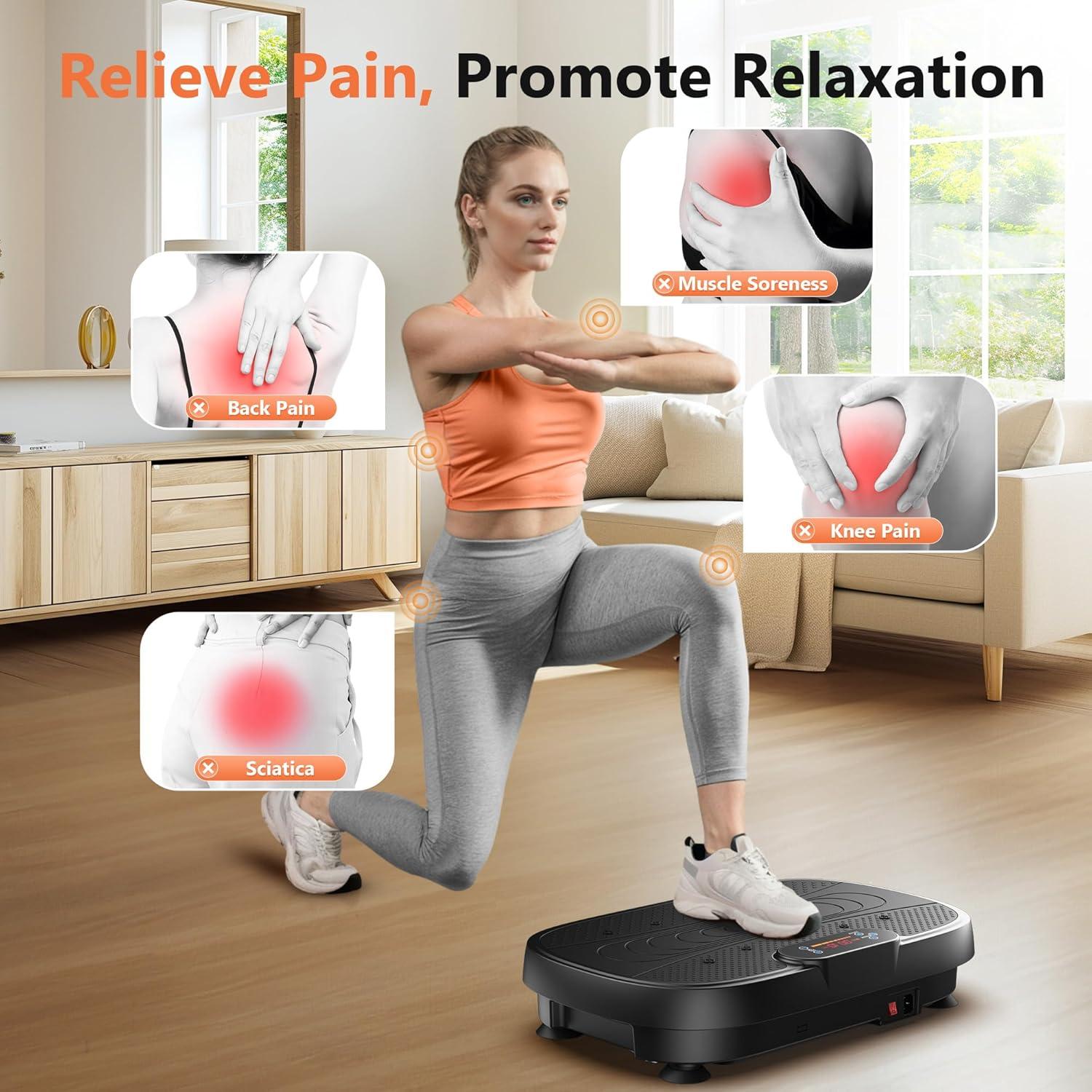FEIERDUN Vibration Plate Exercise Machine – Whole Body Vibration Platform for Weight Loss & Lymphatic Drainage, Home Fitness Trainer with Remote & Resistance Bands(A-Black)