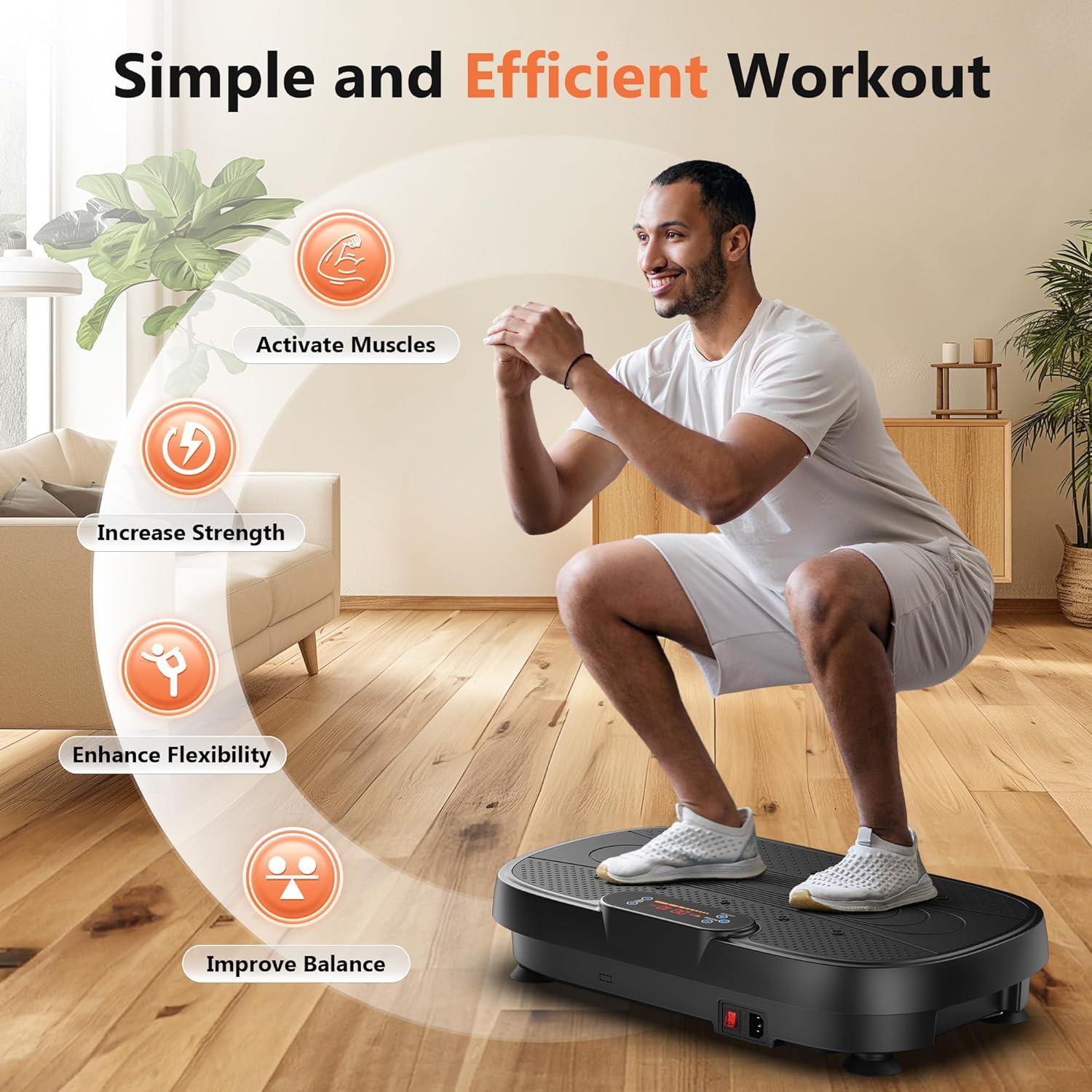 FEIERDUN Vibration Plate Exercise Machine – Whole Body Vibration Platform for Weight Loss & Lymphatic Drainage, Home Fitness Trainer with Remote & Resistance Bands(A-Black)