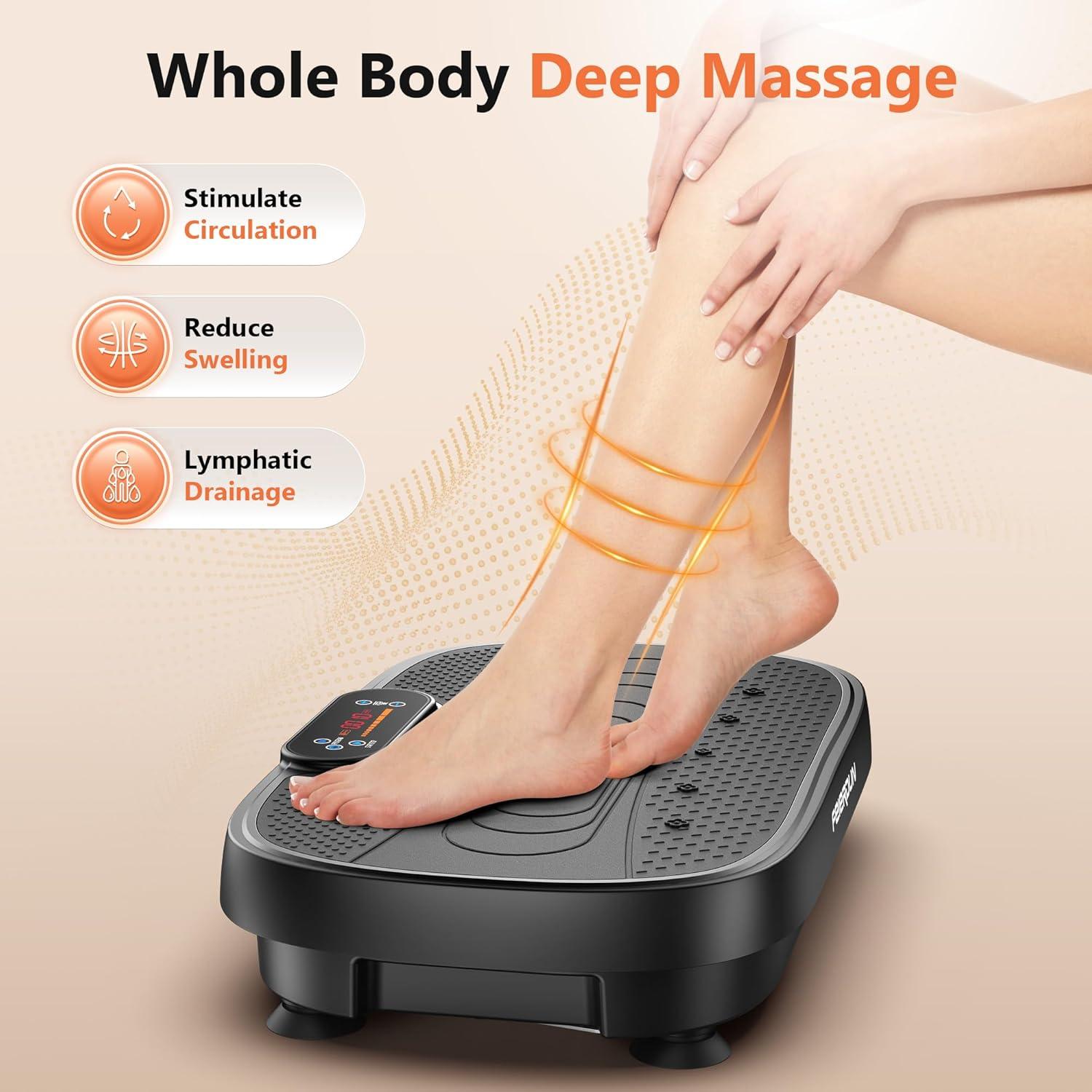 FEIERDUN Vibration Plate Exercise Machine – Whole Body Vibration Platform for Weight Loss & Lymphatic Drainage, Home Fitness Trainer with Remote & Resistance Bands(A-Black)