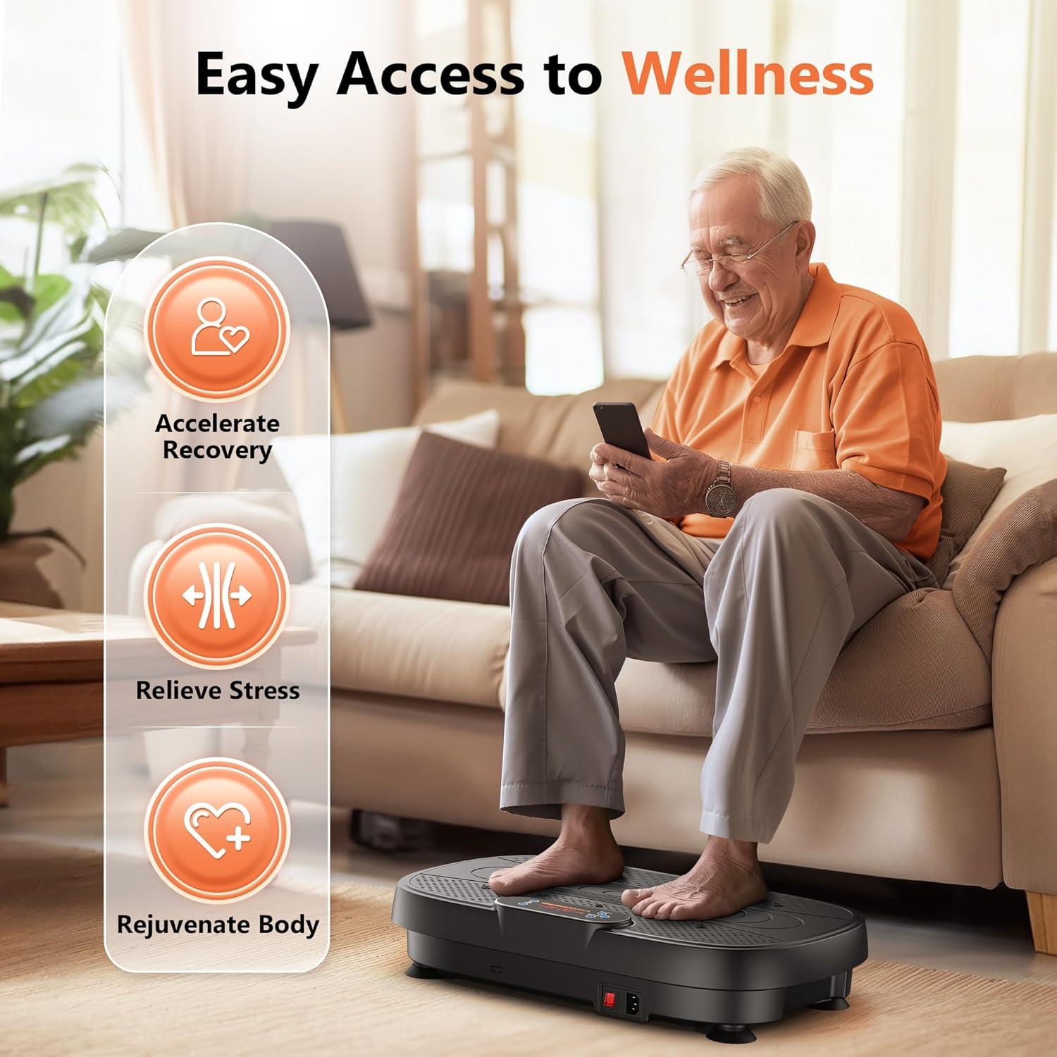 FEIERDUN Vibration Plate Exercise Machine – Whole Body Vibration Platform for Weight Loss & Lymphatic Drainage, Home Fitness Trainer with Remote & Resistance Bands(A-Black)