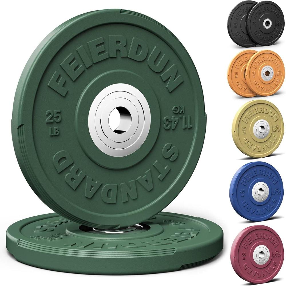 FEIERDUN 2″ Color Olympic Bumper Plate Weight Plate for Strength Training – 100% Virgin Rubber(C) 25LBS Pair)