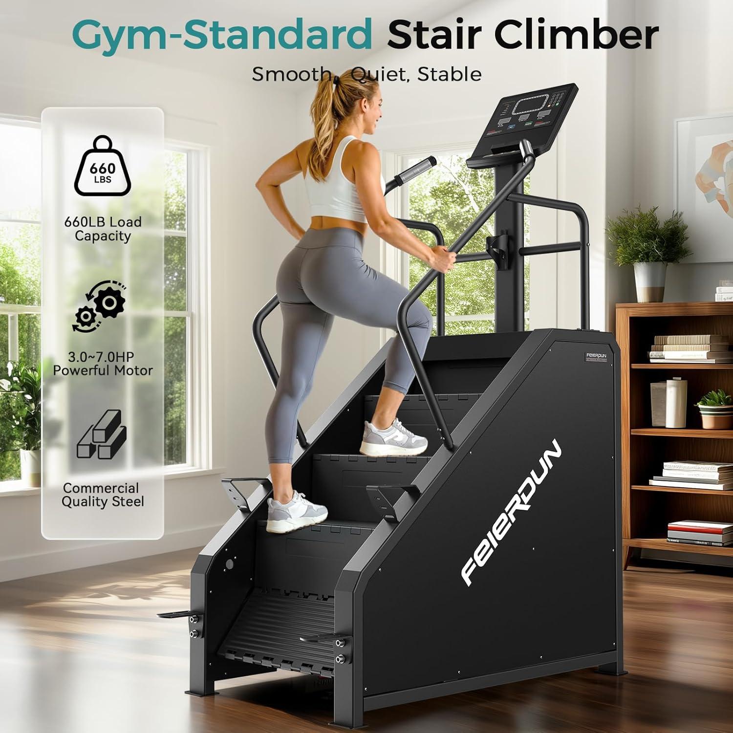 FEIERDUN Stair Stepper Machine for Home Gym, Commercial Grade Stair Climber with LED Screen, Stair Machine with 15 Speed Levels for Cardio and Lower Body Workouts, 660LBS Capacity, 24-164 Steps/Minute