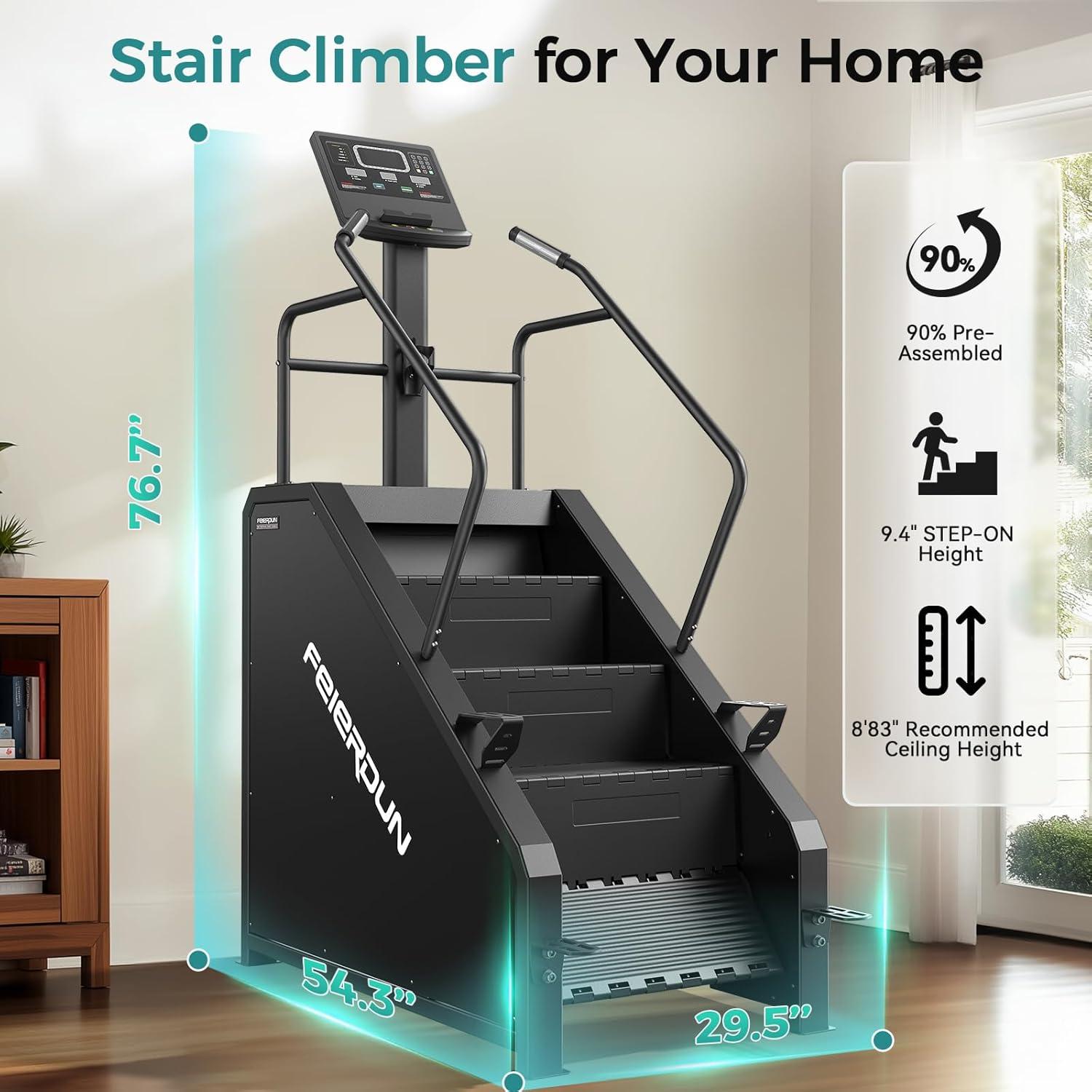 FEIERDUN Stair Stepper Machine for Home Gym, Commercial Grade Stair Climber with LED Screen, Stair Machine with 15 Speed Levels for Cardio and Lower Body Workouts, 660LBS Capacity, 24-164 Steps/Minute